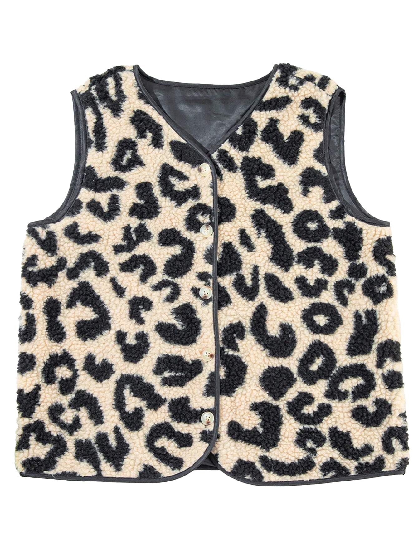 GORGLITTER Teddy Weste Jacke Damen Leo Teddyjacke Ärmellos Für Herbst Westen Mit Knöpfen Open Front Teddyweste Leicht Outdoor Mantel