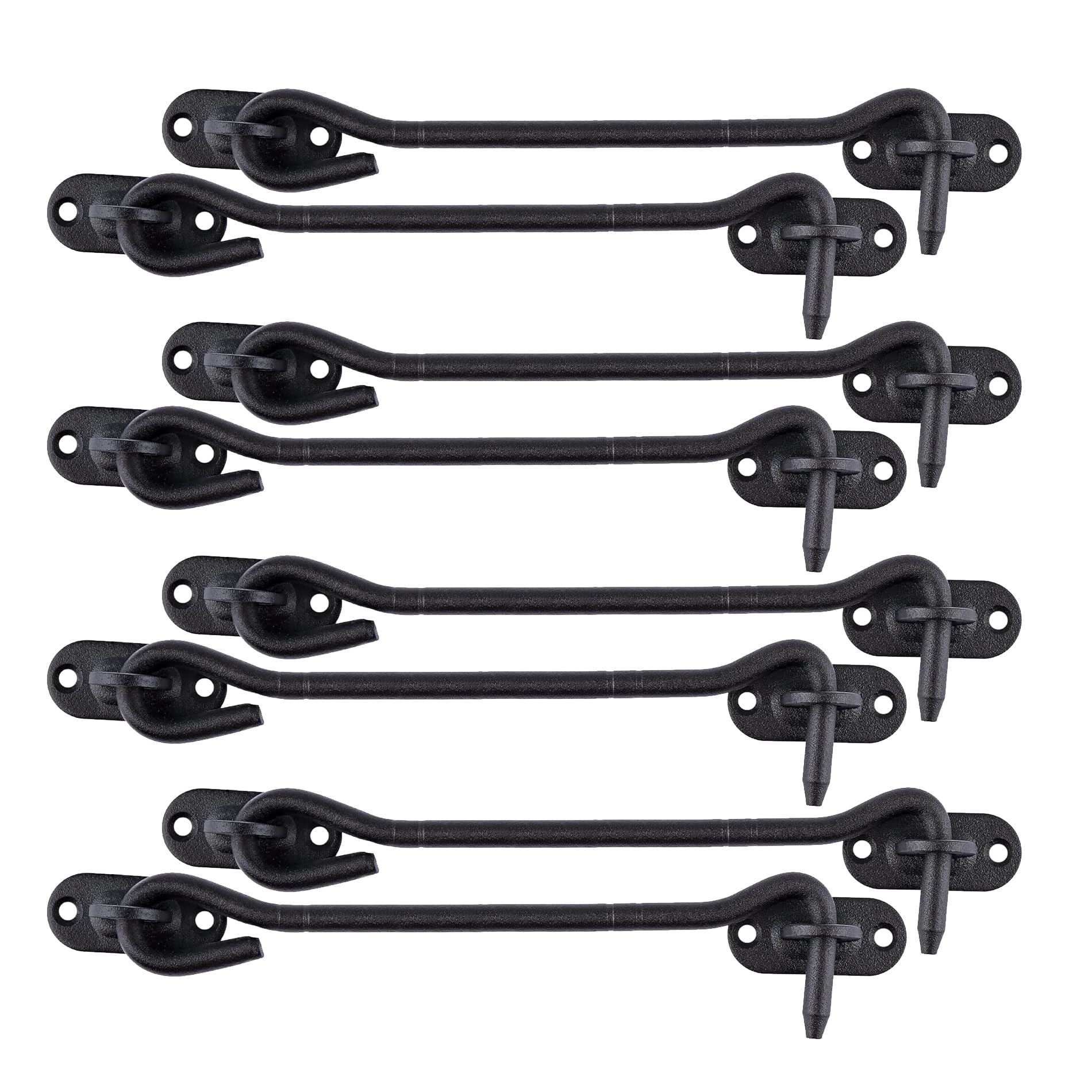 LIKERAINY Stainless Steel Cabin Hook 200 mm Gate Latch Door Lock for Sliding Barn Door Cabinet Window Shed Garden Fence Doors Black Pack of 8 pcs