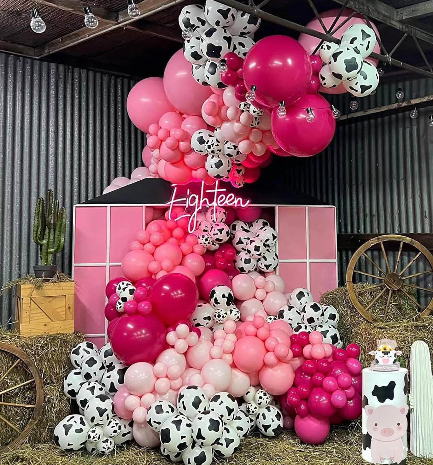 Cowgirl Hot Pink Balloons Arch Garland Kit, Cow Print Farm Animal Balloons for Bachelorette Party, Birthday Party Baby Shower Bridal Shower Wedding Supplies Cow Theme Party Decorations-Hot Pink โ image 1