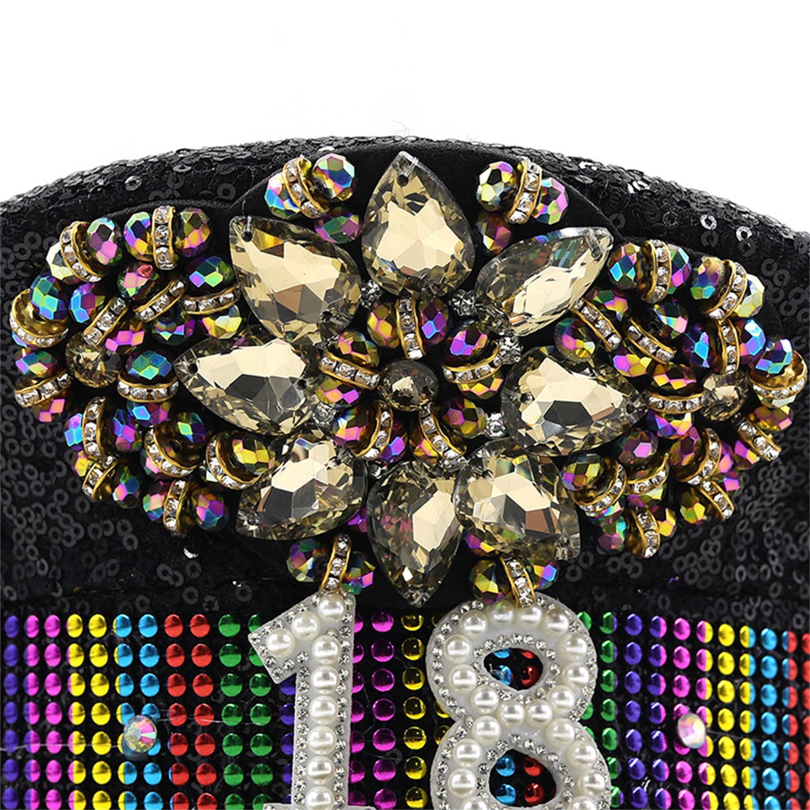 Strass-Paillettenhut für Damen, Hochzeit, Braut, schwarzer Sergeant-Hut, modischer Geburtstagsparty, Kapitän für Nachtclub, Party, Braut