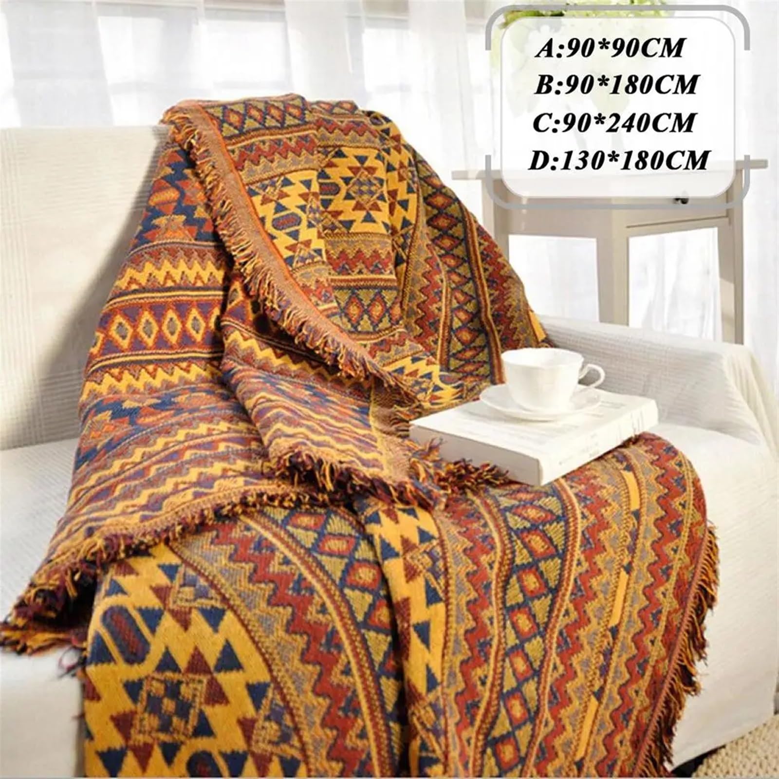 Koce na łóżko Zimowy bawełniany tkany kocyk na sofę ręcznik dzianinowy zagęszczony ciepły podkładka mata artystyczny Boho rzuć narzuta podróżna Miękki, lekki pluszowy puszysty(D)