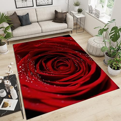 Alfombra romántica de interior con estampado de rosas rojas misteriosas, alfombra de interior con impresión simple y moderna, alfombra