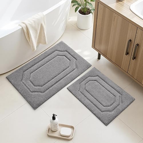 HOMEIDEAS Juego de alfombras de baño de 2 piezas, alfombra de baño de felpa de microfibra extra suave y absorbente con respaldo antideslizante (gris)