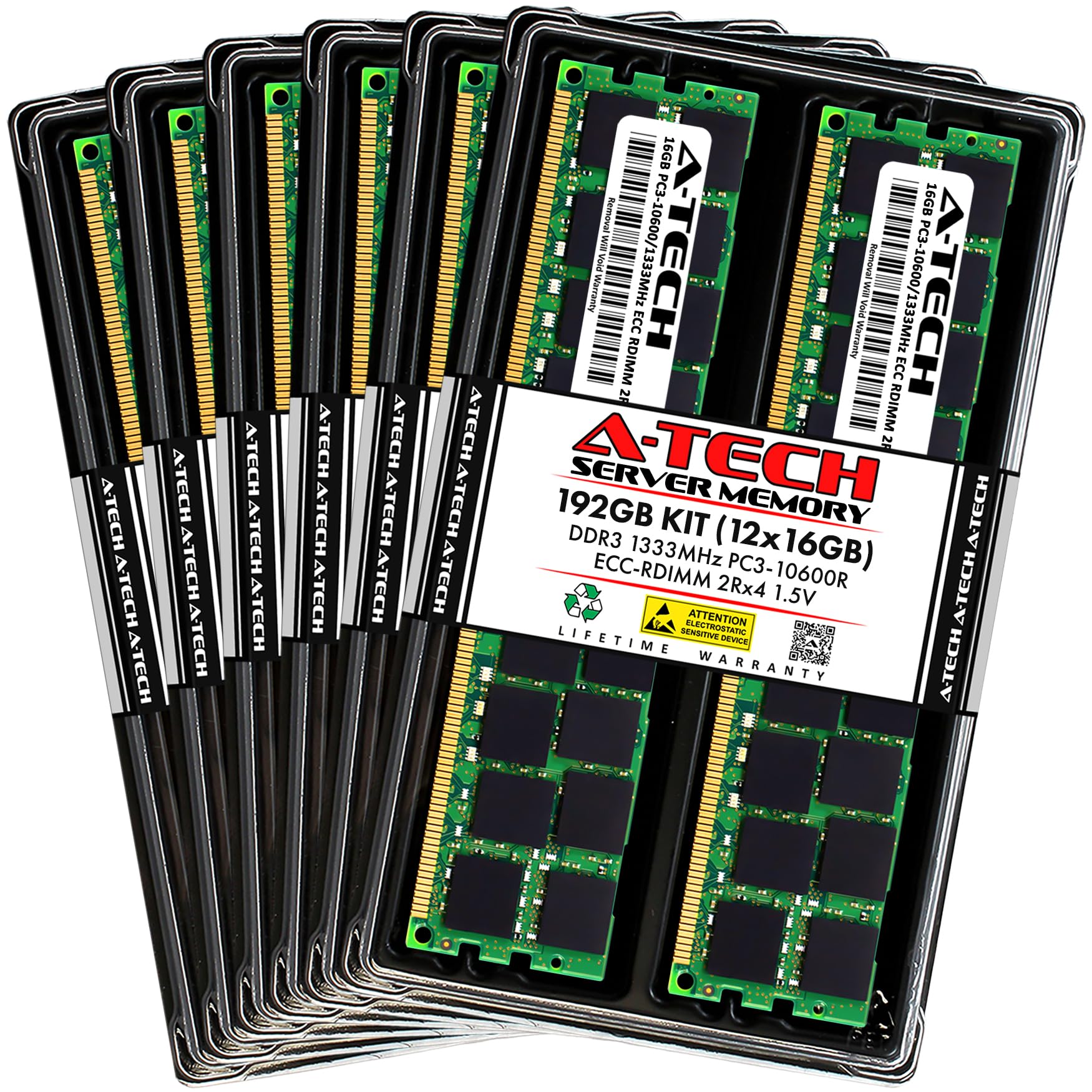 A-Tech 192GB (12x16GB) RAM for ASUS RS500-E6, RS520-E6, RS700D-E6, RS700-E6, RS702D-E6, RS704D-E6, RS720Q-E6, RS724Q-E6 Server | DDR3 1333MHz PC3-10600 ECC RDIMM 2Rx4 1.5V Registered DIMM Memory
