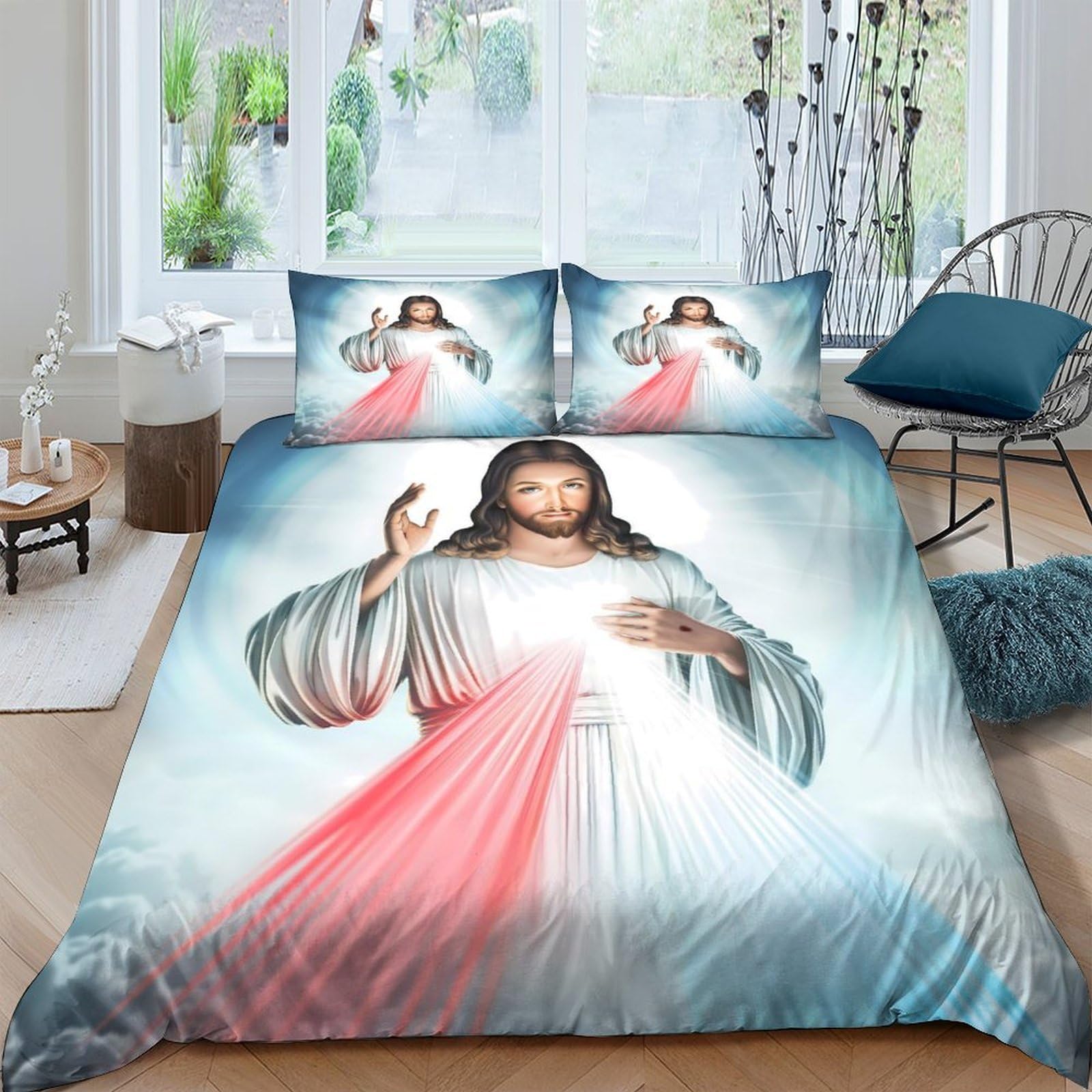 Ctjqhvkz Style-3 3D Printed Divine Jesus Fitted Sheet Microfiber Soft Breathable Sacred Light Bed Cover For Bedroom Decor Single（135X200cm）