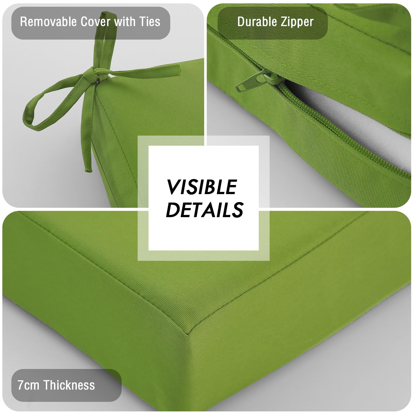Juego de 2 cojines de asiento para silla de exterior, 7 cm de grosor, cojines impermeables de ratán para muebles de exterior con lazos, almohadillas para sillas de comedor o patio, 50 x 50