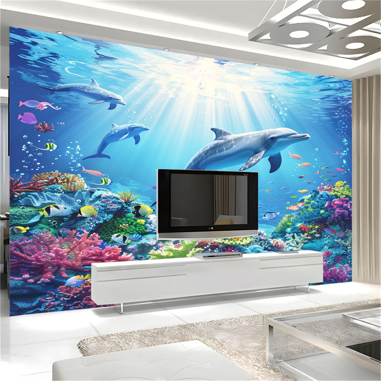 Amazon | 壁飾り壁画 250x175 cm アンダーウォーターワールドイルカ 