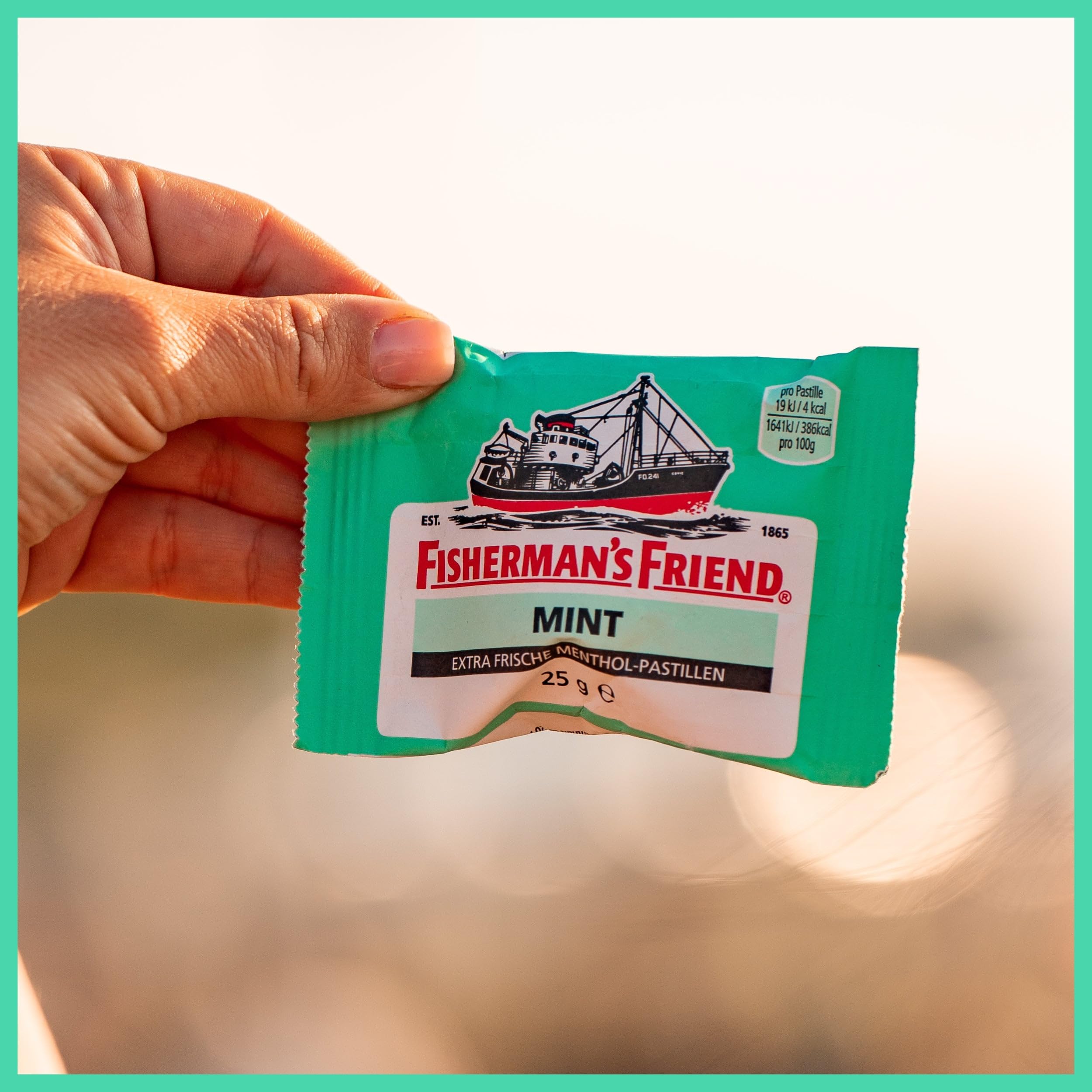 Fisherman's Friend Mint, 24er Vorratsbox, Pfefferminze und Menthol Geschmack, mit Zucker & vegan, Bonbons für frischen Atem, 24 x 25g