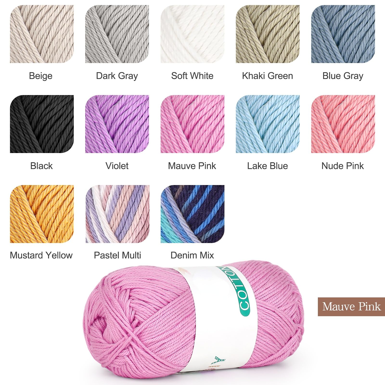Reessy 100% Cotton Yarn for Crochet and Knitting 6 Skeins (50g Each, 300g Total) - Image 4
