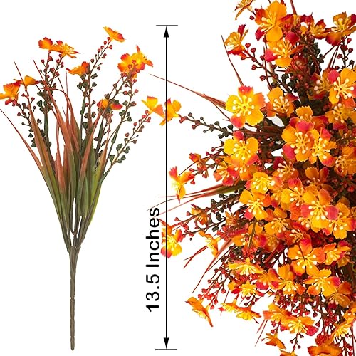 Miniatura 2 de 12 paquetes de flores artificiales de otoño para exteriores, plantas falsas resistentes a los rayos UV, plantas de plástico, arbustos para el hogar,