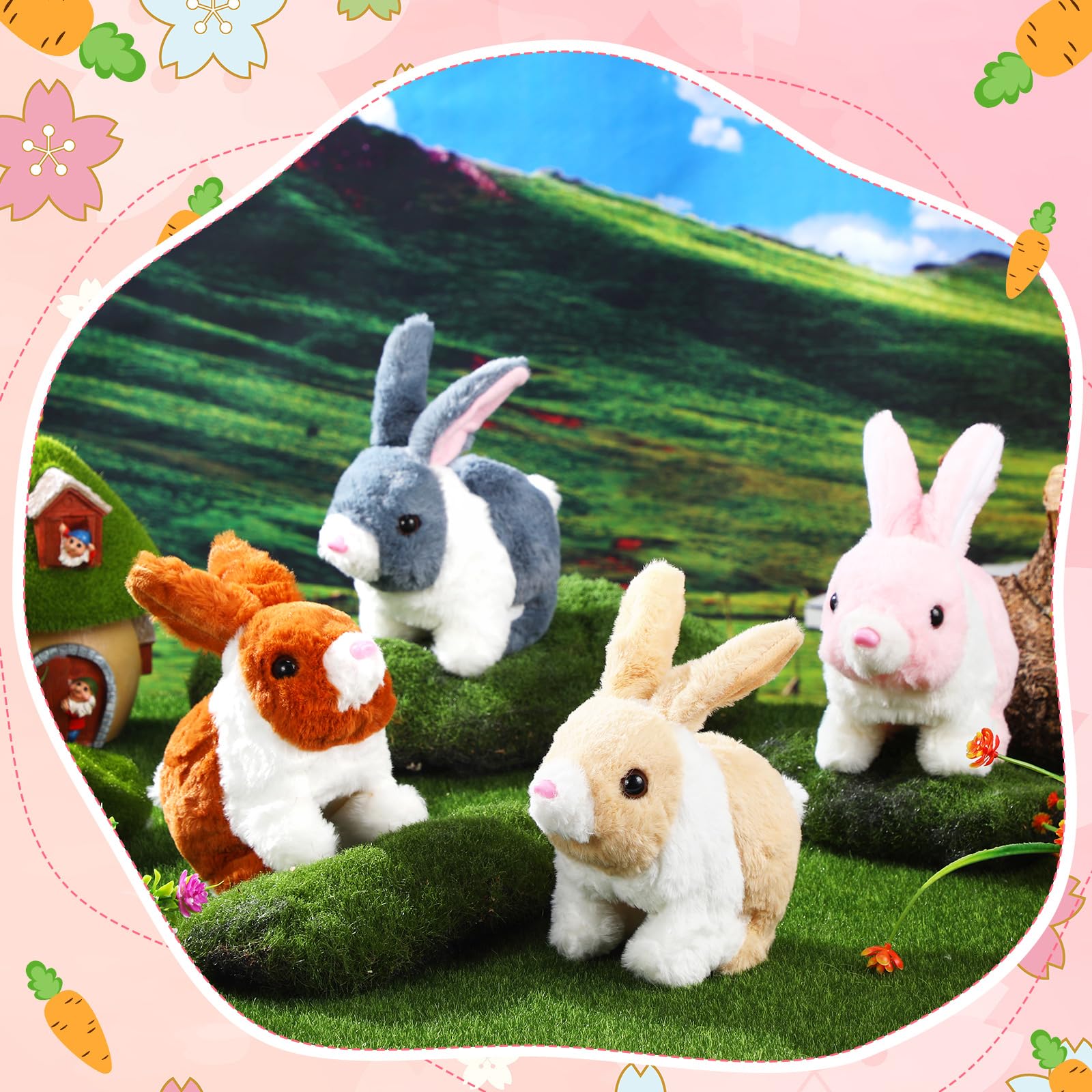 Aoriher Lot 4 Lapins En Peluche Interactifs Électriques 7 Pouces - 4 Styles (Lapin à Poils Longs)