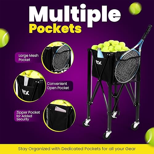 Miniatura 2 de Carrito de pelotas de tenis  Tolva de pelota de pickleball  Capacidad de 150 pelotas  Múltiples bolsillos de almacenamiento  Bolsa de transporte