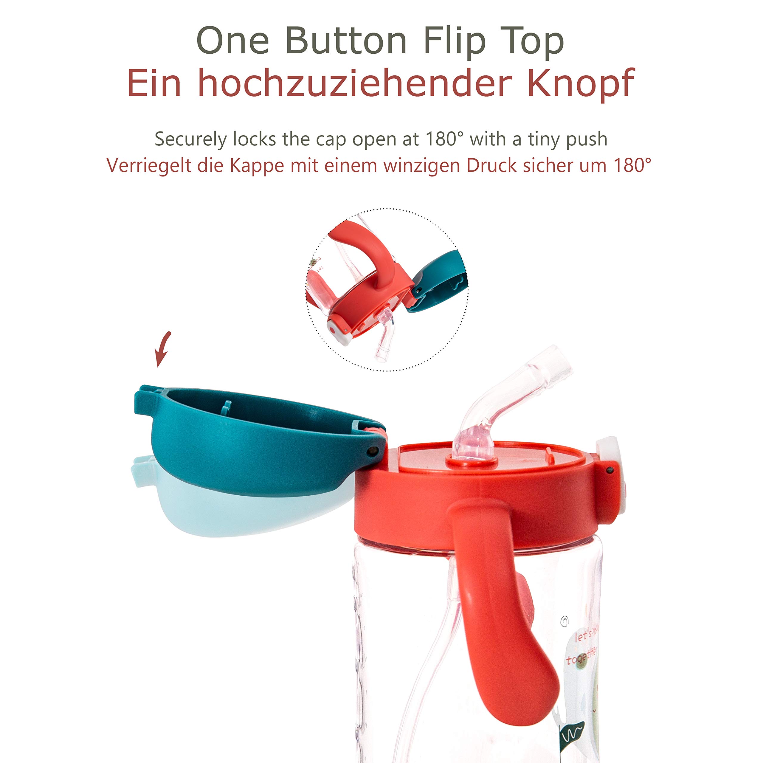 Gobelet Enfant Active Plus avec Paille Pondérée Flexible à 360 Degrés, Anti Goutte, en Tritan – Sans BPA, Bec Souple, Ouverture par Un Bouton 300m (Noah Baleine Rouge)