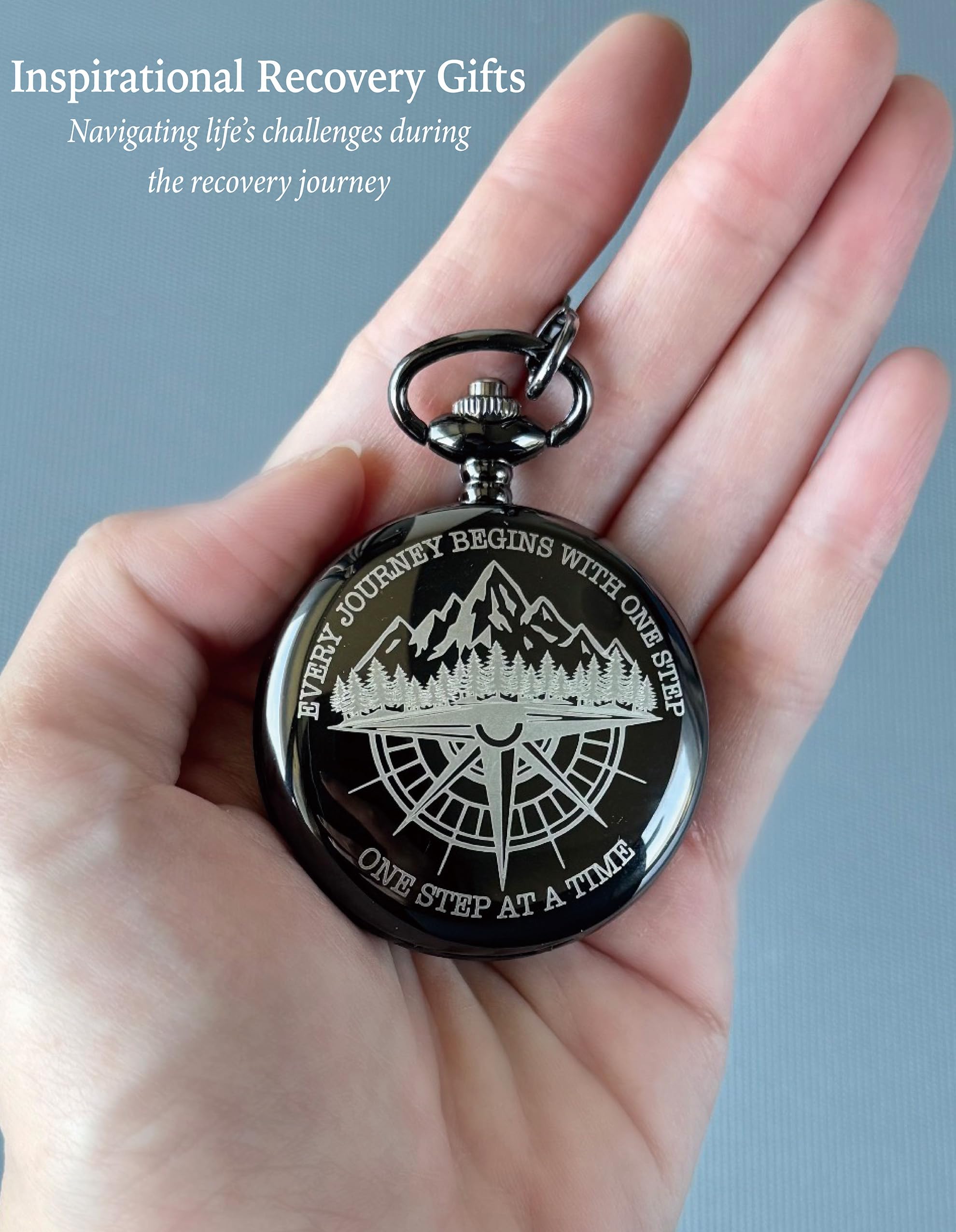 Sobriety Gifts Men, One Step at A Time Gifts Pocket Compass Black, Sobriety Pocket Token, Alcoholics Anonymous Gift, Inspirational Recovery Gift for Men from Addiction, Sober Gifts for Him Husband