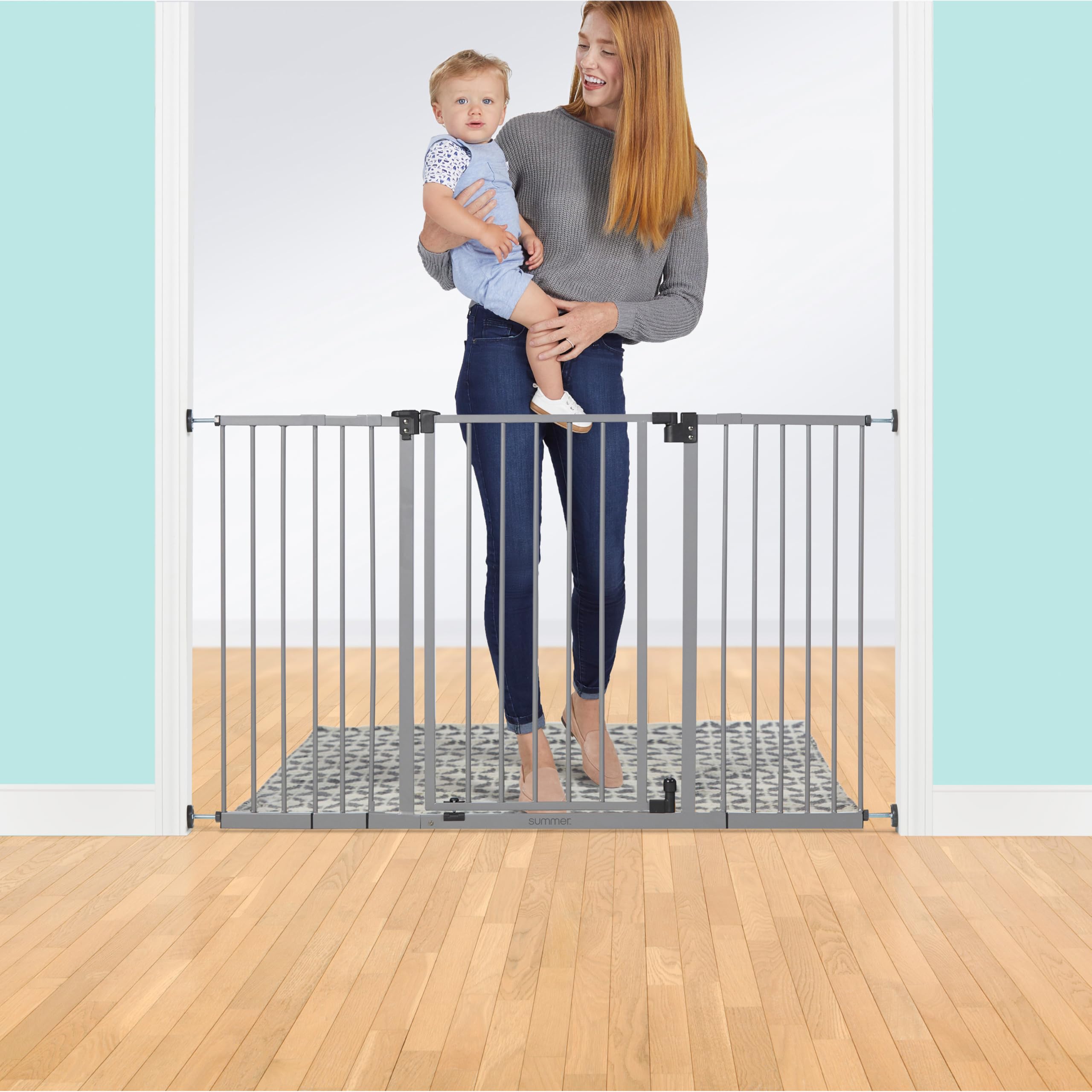 Ingenuity Summer Infant Central Station Stairway Wall, Banister, or Doorway Simple to Secure Safety Pet and Baby Gate with 3 Extension Frames, Gray : Baby