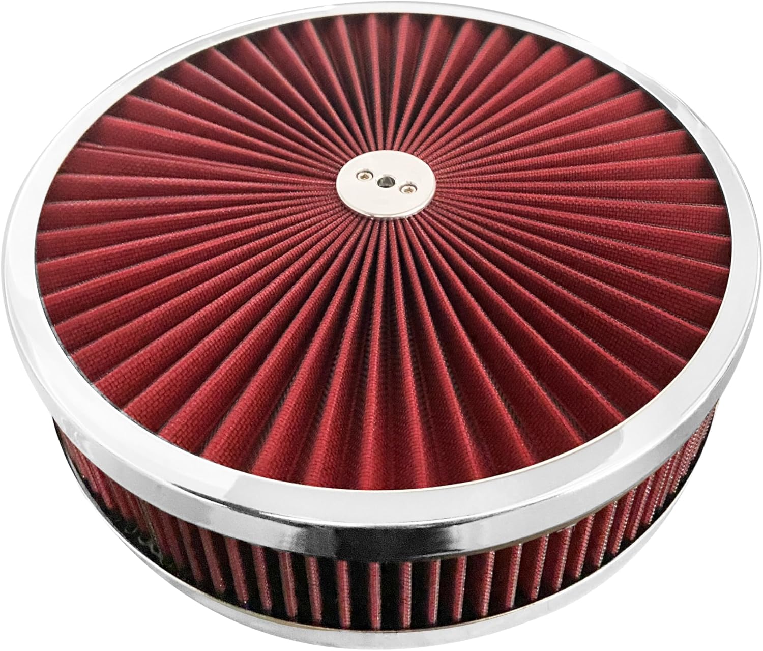 Super Flow Round 14''X2'' Air Filter Assembly Kit RED, Washable and Reusable, with Mounting Stud & Wing Nut & Air Cleaner Riser Kit, for 4 Barrel Carburetor V8 Engines