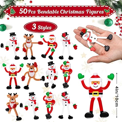 Miniatura 2 de 24 figuras flexibles de Navidad de personajes navideños de reno, muñeco de nieve, Papá Noel, juguete para fiestas de Navidad, premios de aula, bolsa