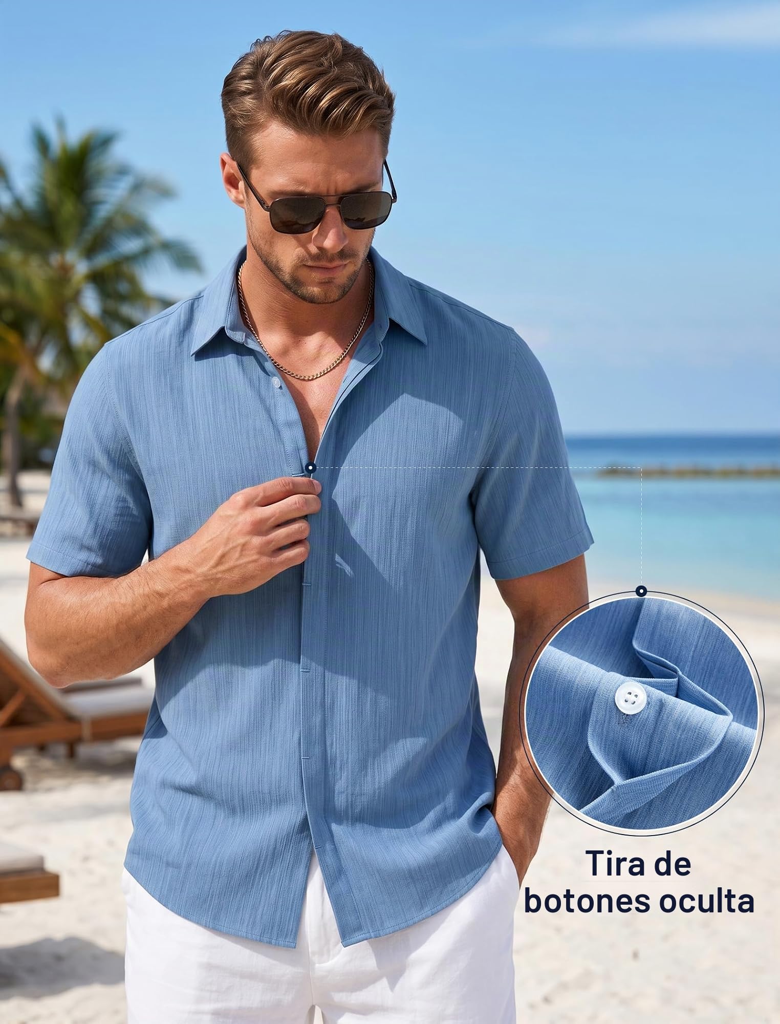 Enlision Camisa Hombre Mangas Cortas Casual Verano Camisas para Hombres Cuello con Solapa Oculta Ajuste Regular Casuales Shirts