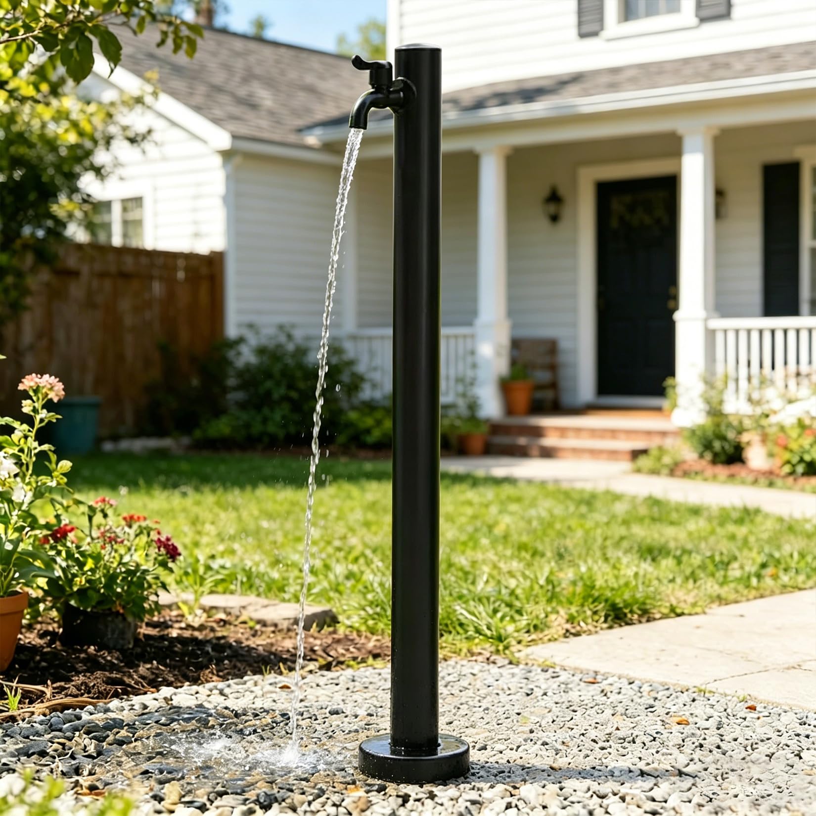 Tyyckj Black C Stainless Steel Outdoor Garden Water Column With Antifreeze Faucet,Black Water Column With Faucet,Vertical Courtyard Faucet,For Irrigation And Washing 95Cm