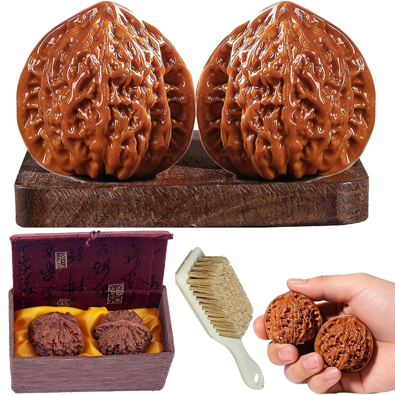 Wenwan Nueces de nogal, Wenwan Walnut con caja de regalo y cepillo para papás mayores coleccionistas
