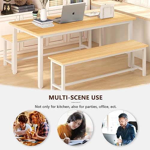 Miniatura 3 de Lamerge Kitchen Table Set with 2 Benches 4 Person Dining Room Table Set for Home Kitchen, Dining Room, Restaurant, Space Saving, Beige, 43.3''L