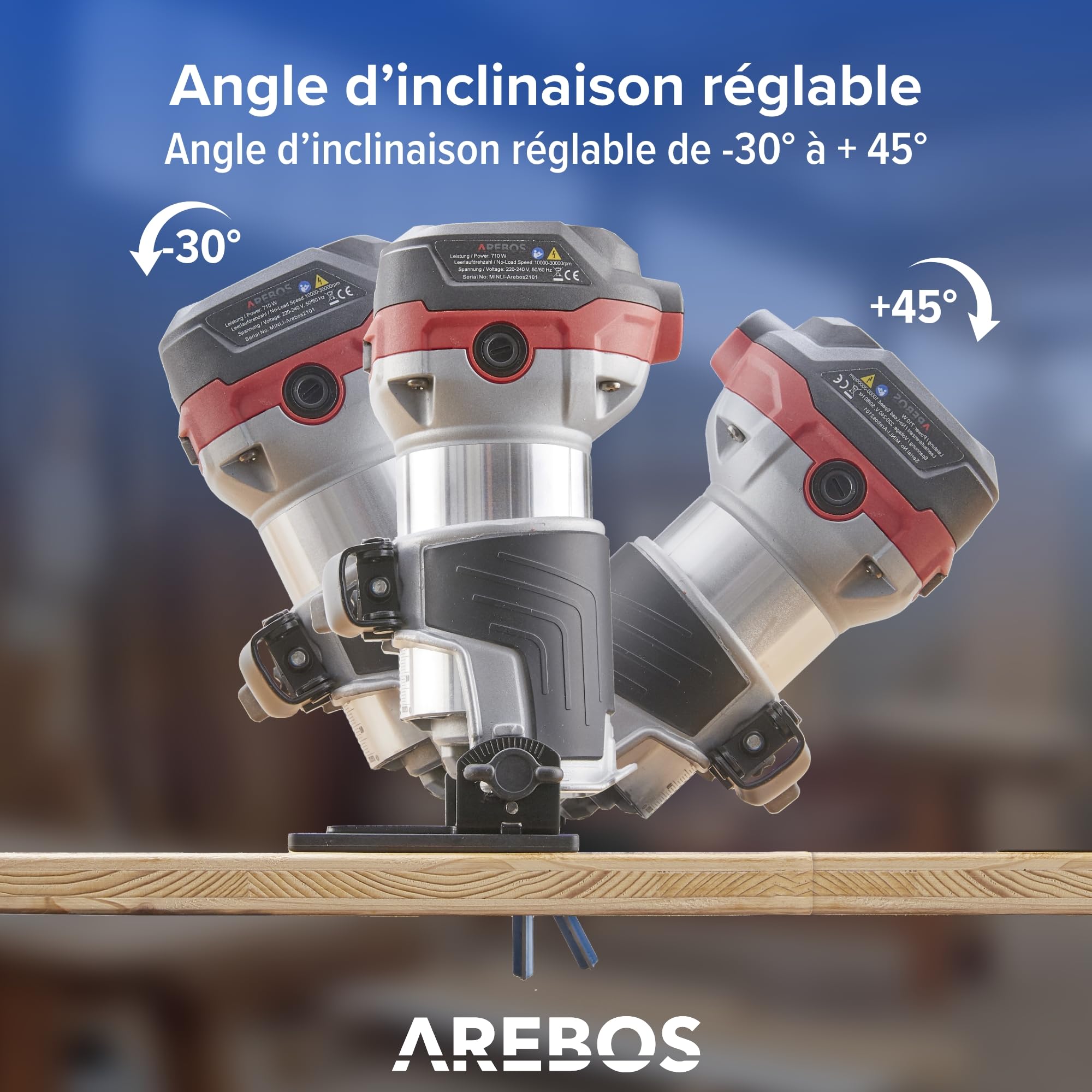 Arebos Défonceuse électrique | Machine à Fraiser | 710W | Sac à outils | avec accessoires de fraisage | Fraiseuse à bois | Fraiseuses à lamelles | Routeur à bois