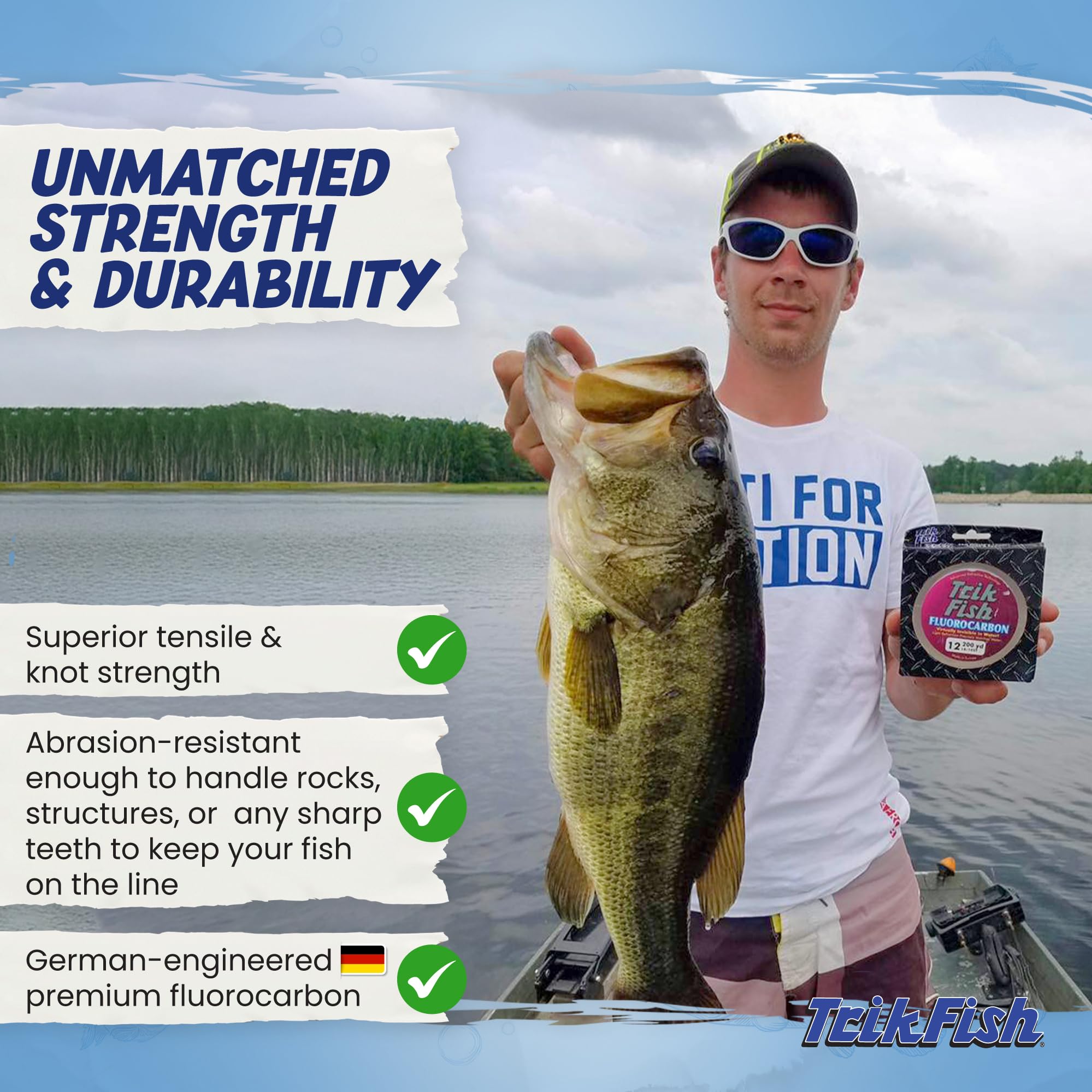 TrikFish - Sedal de pesca de fluorocarbono, línea de pesca de fluorocarbono para pesca de agua dulce y salada, ultra fuerte, prácticamente invisible bajo el agua y lanzamiento suave, línea de pesca