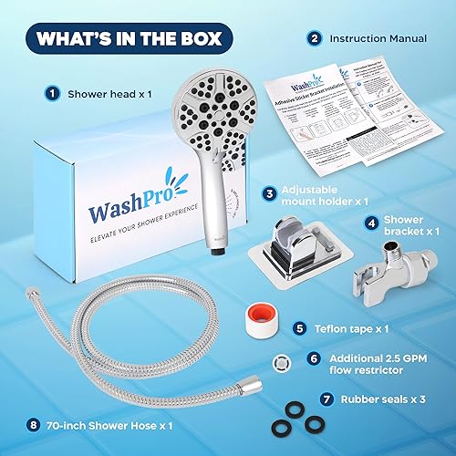 Miniatura 4 de WashPro Cabezales de ducha de alta presión, cabezal de ducha de mano de 8 modos con manguera, lavado eléctrico integrado, cabezal de ducha de mano