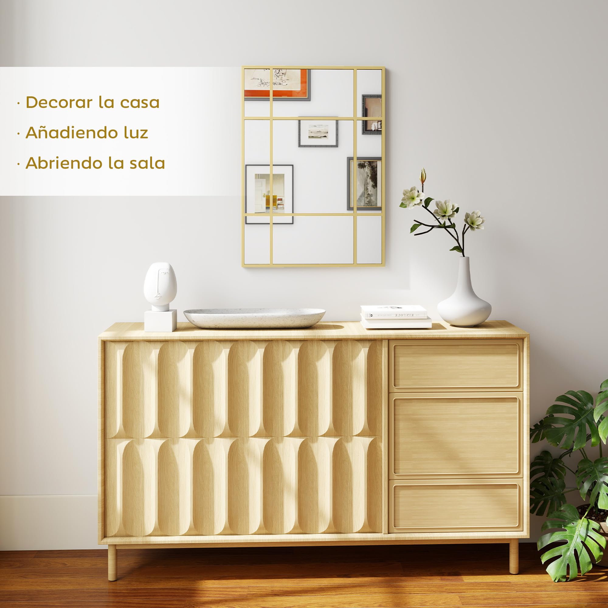 HOMCOM Espejo Rectangular de Pared, 70x50 cm, Espejo de Ventana con Marco de Metal, Decorativo para Salón, Dormitorio, Entrada, Dorado