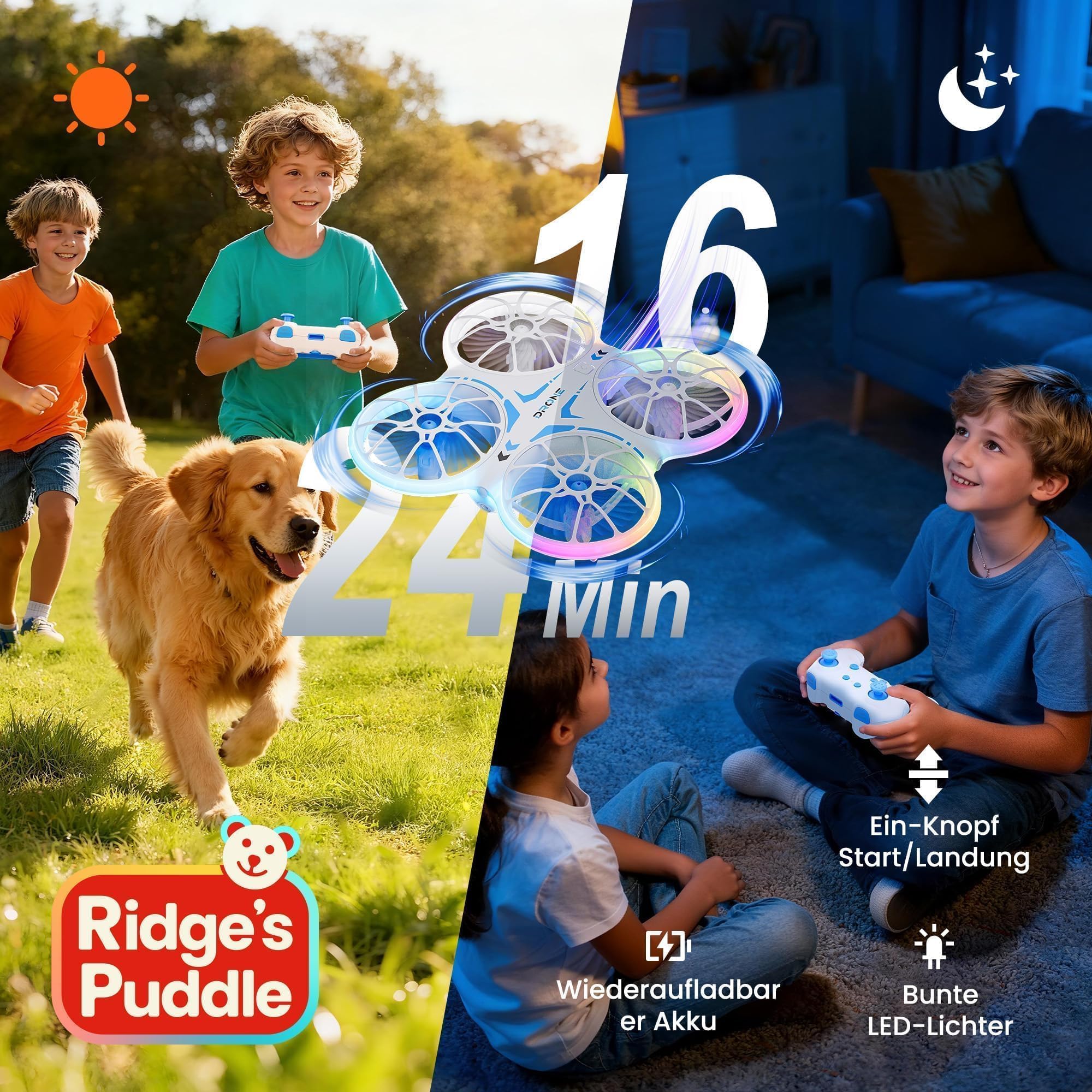Ridge's Puddle Mini Drone Bambino Giocattolo - Droni radiocomandati giocattolo aereo telecomandato con luci LED regalo per ragazzi e ragazze