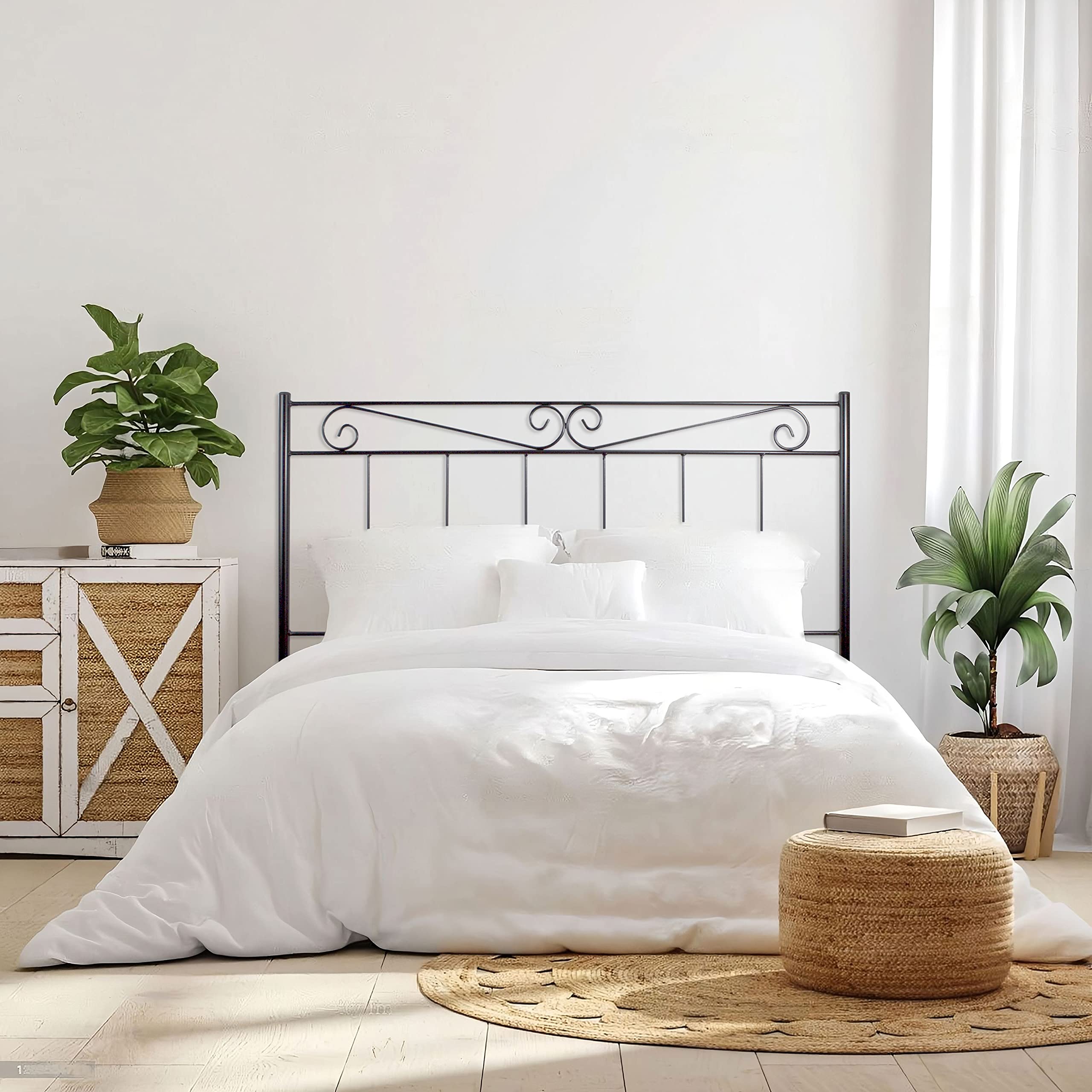 El Herrero Cabecero de Forja Valenciano | Cabezal para Cama de Matrimonio e Individual | Producto Artesanal Hecho en España Cama de 90 (97cm), Black