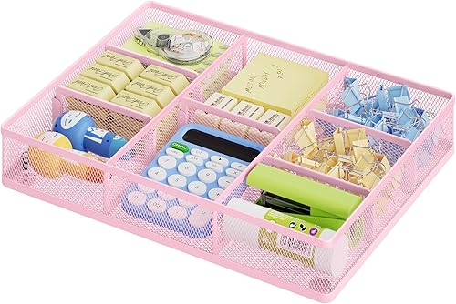 Miniatura 8 de Marbrasse Organizador de cajones de escritorio, bandeja organizadora de cajones de malla metálica con 5 compartimentos ajustables, organizadores de