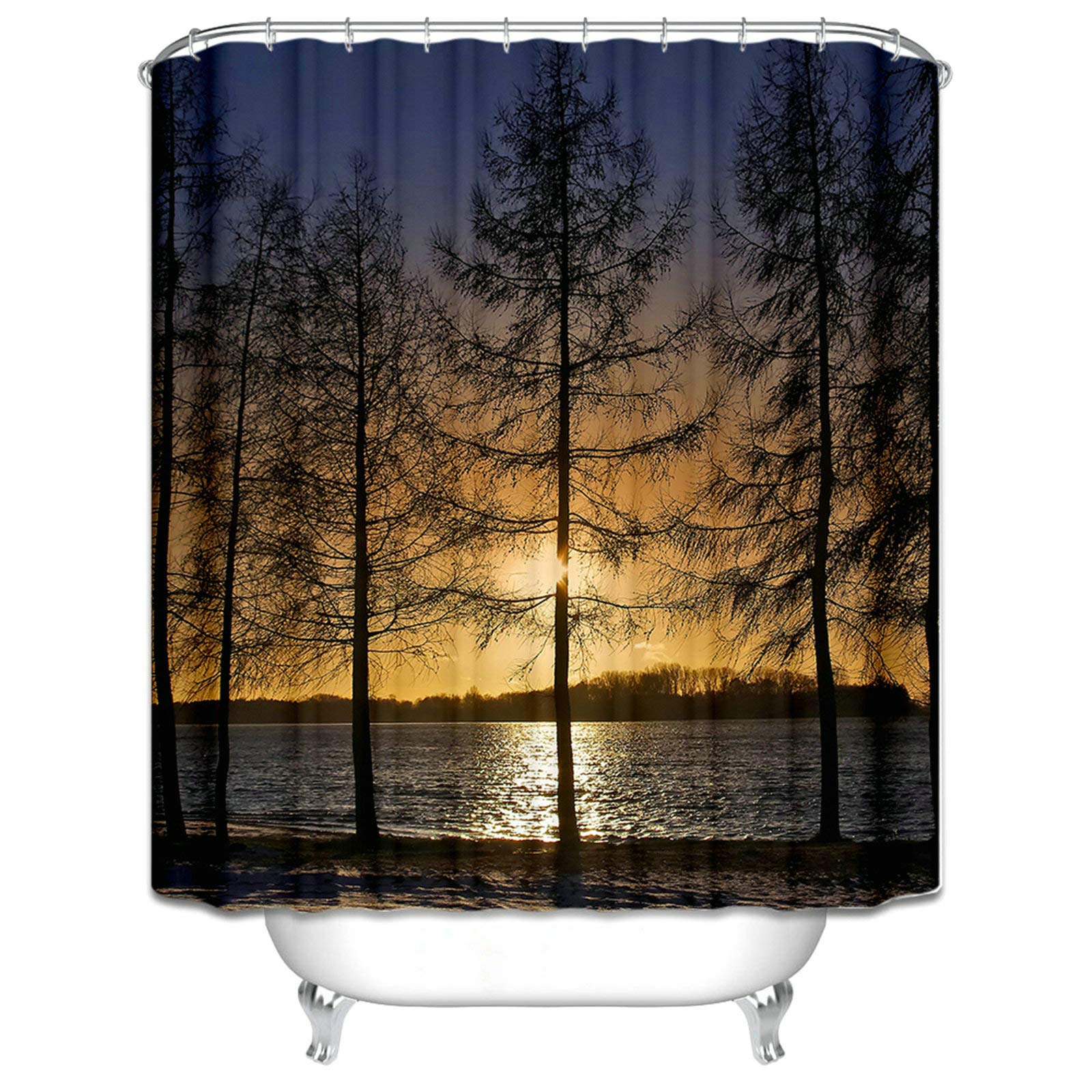 KnSam Cortina de ducha 100 % poliéster, incluye 12 anillas para colgar en la bañera, antimoho, impermeable, playa, naranja, ancho 120 x 180 cm