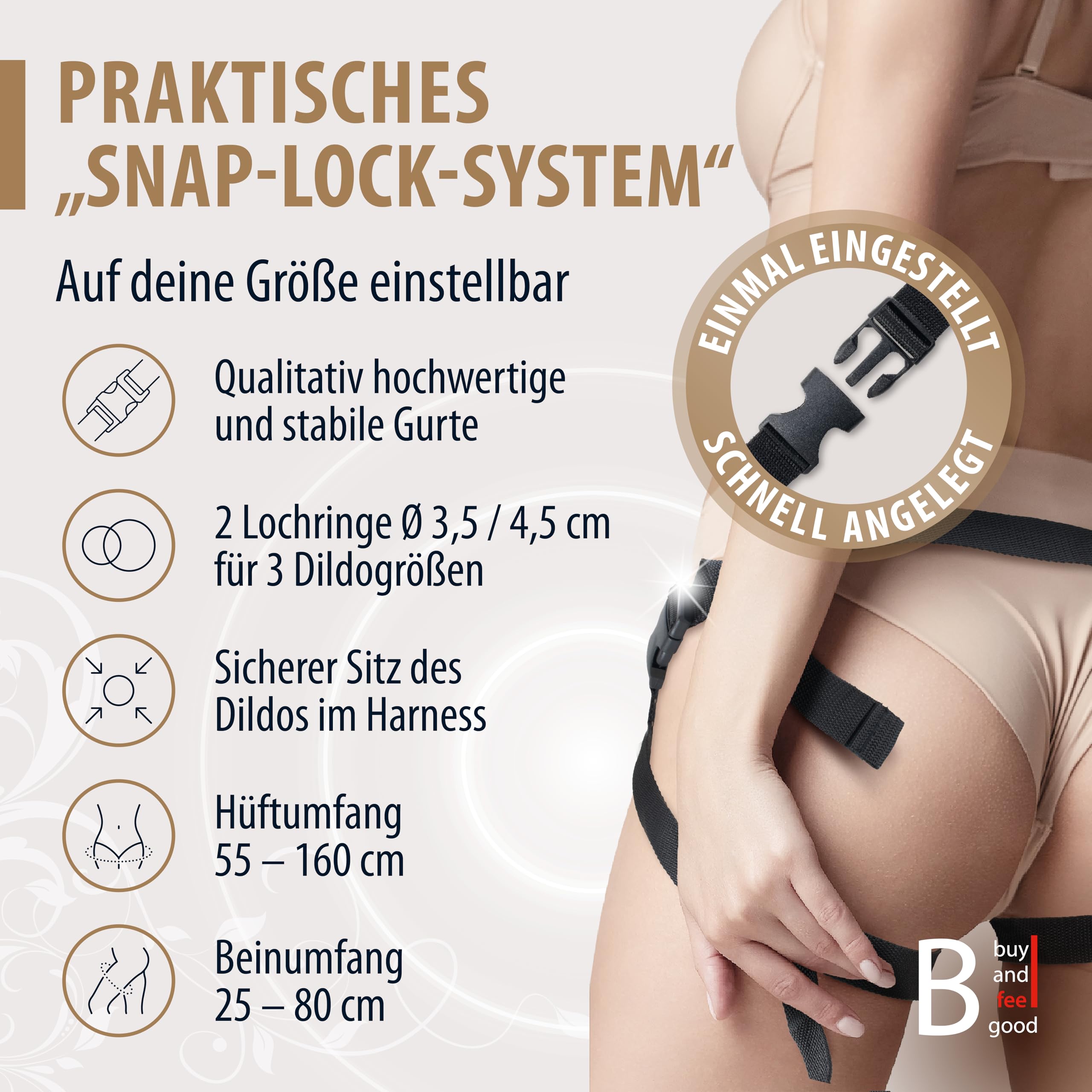 STRAP-ON FISSO con dildo strap-on largo 14,0 cm 17,0 cm o 21,0 cm incluso SISTEMA DI BLOCCO A SCATTO per una facile manipolazione - incluso PREMIUM SILICONE DILDO