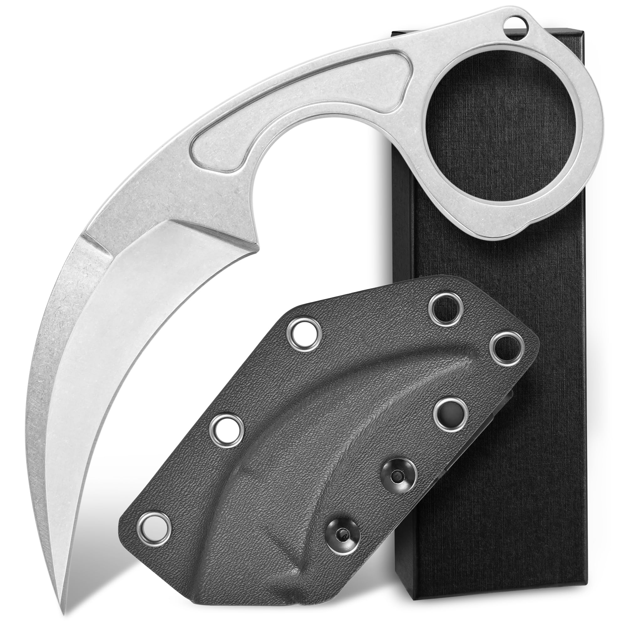 C1293 Outdoor Survival Claw Knife,D2 Steel Blade,Stainless Steel Handle Fixed Blade Knife With Sheath for Outdoor Survival,Hiking,Camping(Silver)