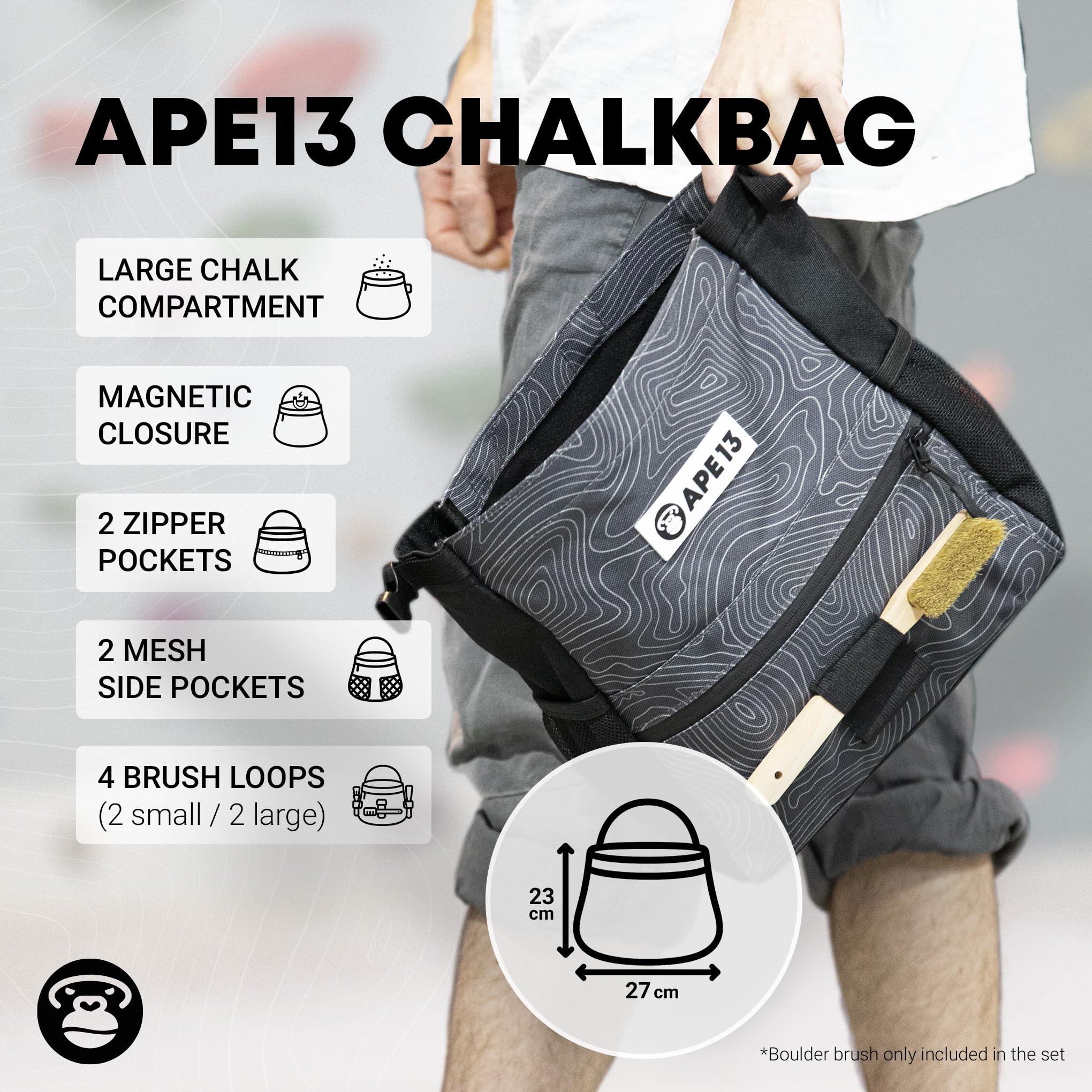 Lot de Chalkbag Sac à Chalque Brosse Boulder Craie Ensemble Individuel Cadeau Escalade