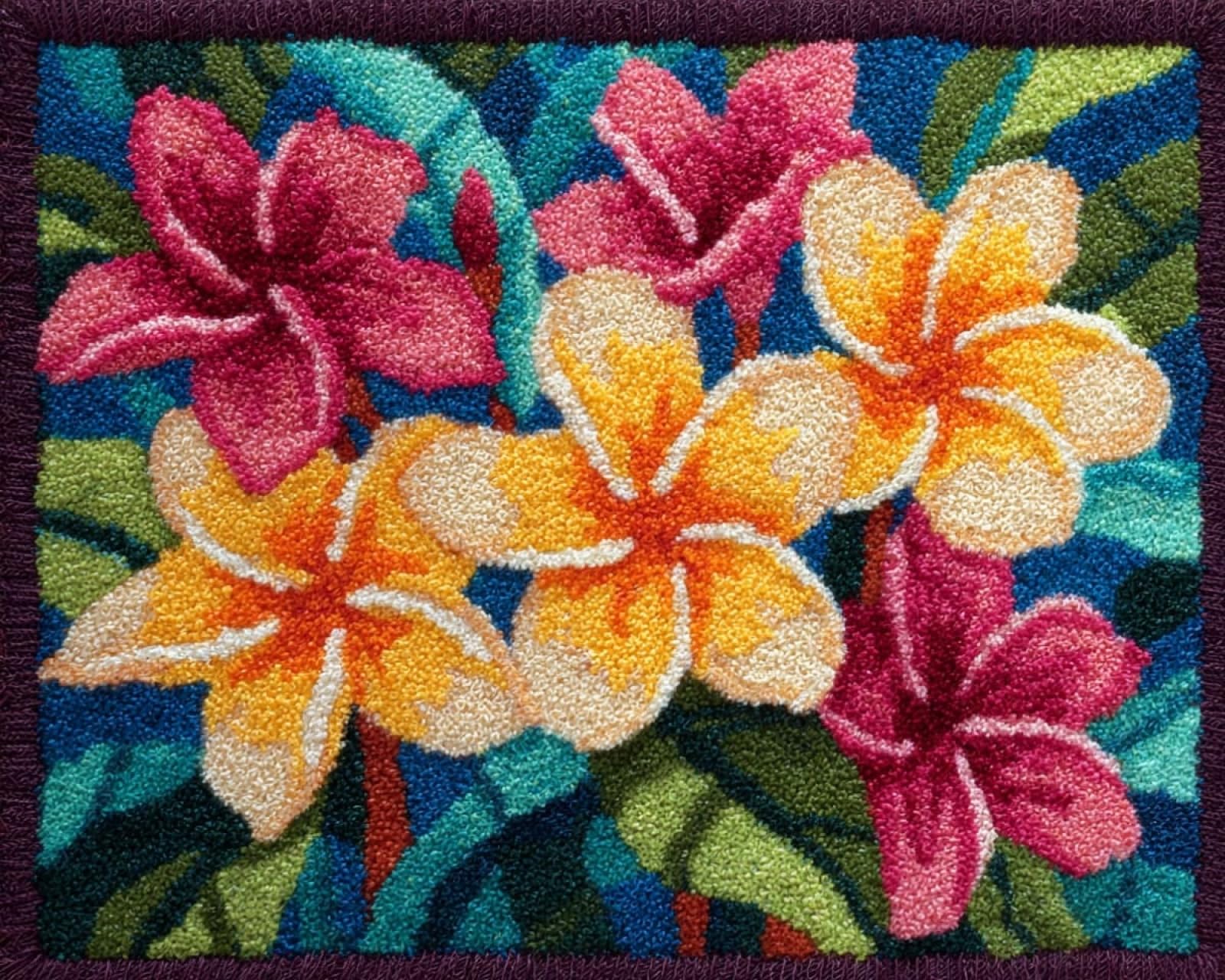 Wallphantom Latch Hook Kits for Kids and Adults,Beautiful Frangipani,DIY Latch Hook Rug Making Kit,Carpet Making Crochet Kits Needlework Crafts for Home Decor,80x115cm