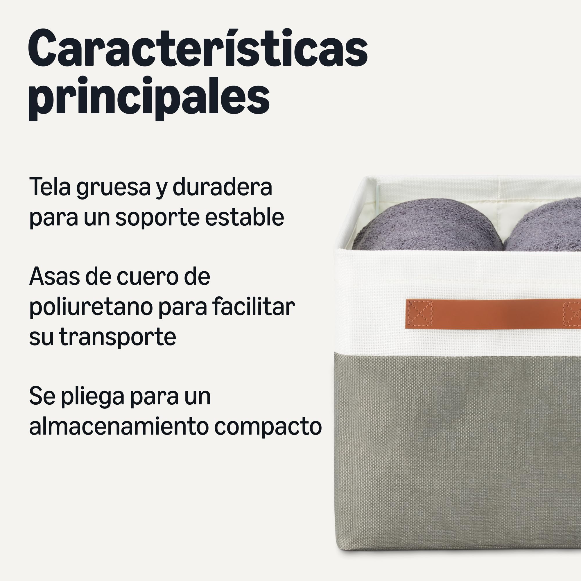 Amazon Basics Cajas de almacenamiento plegables con asas de cuero, color carbón, grande, paquete de 3