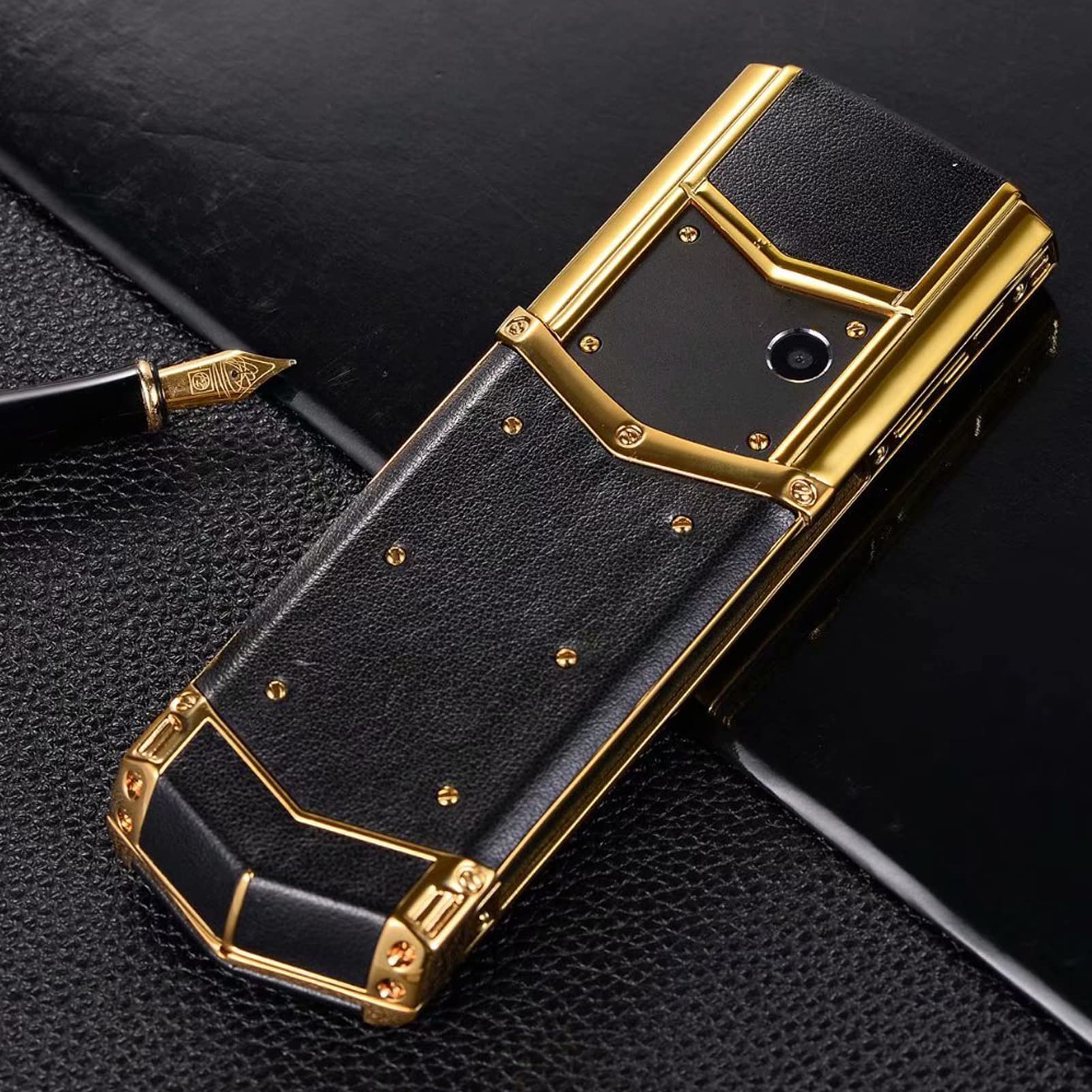 Telefon Komórkowy z prostą deską, Mini Smartfon, sieć 1,5 Cala 2G Dual SIM Dual Stand By 1600mAh dla Starszych Studentów Cienka Mała Przenośna Klawiatura Zapasowa Telefon Komórkowy (Czarne złoto)