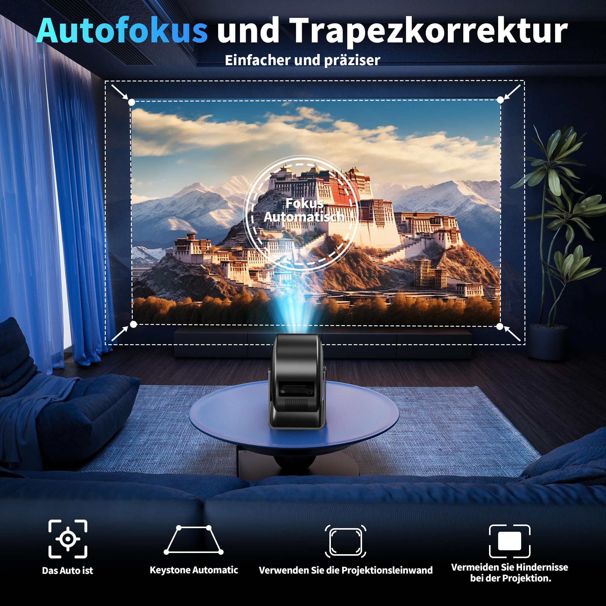 Mini proiettore [app integrate] Proiettore 4K 1080P, 2026 aggiornato Auto Focus & Auto Keystone 360 ° Proiettore portatile con WiFi 6 e Bluetooth 5.4 compatibile con HDMI/TV Stick/USB/laptop, grigio