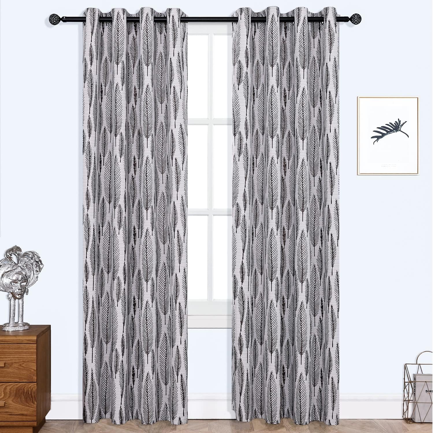 Thermal Insulated Curtains, Darkening Grommets Drapes Linen Textured in Modern Jacquard Window Curtain for Living Room and Bedroom