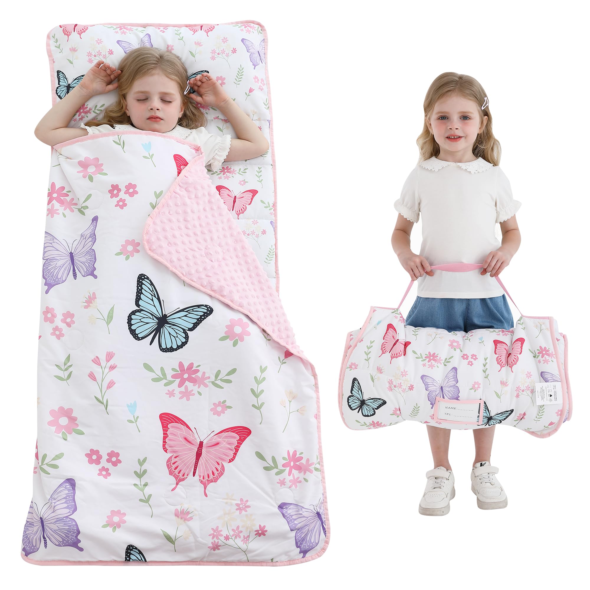 Lasoftan Toddler Nap Mat with Pillow and Blanket, Extra Large Rolled Napping Mats,Slumber Bags for Boys Girls,Kids Sleeping Bag for Daycare, Preschool Travel Camping