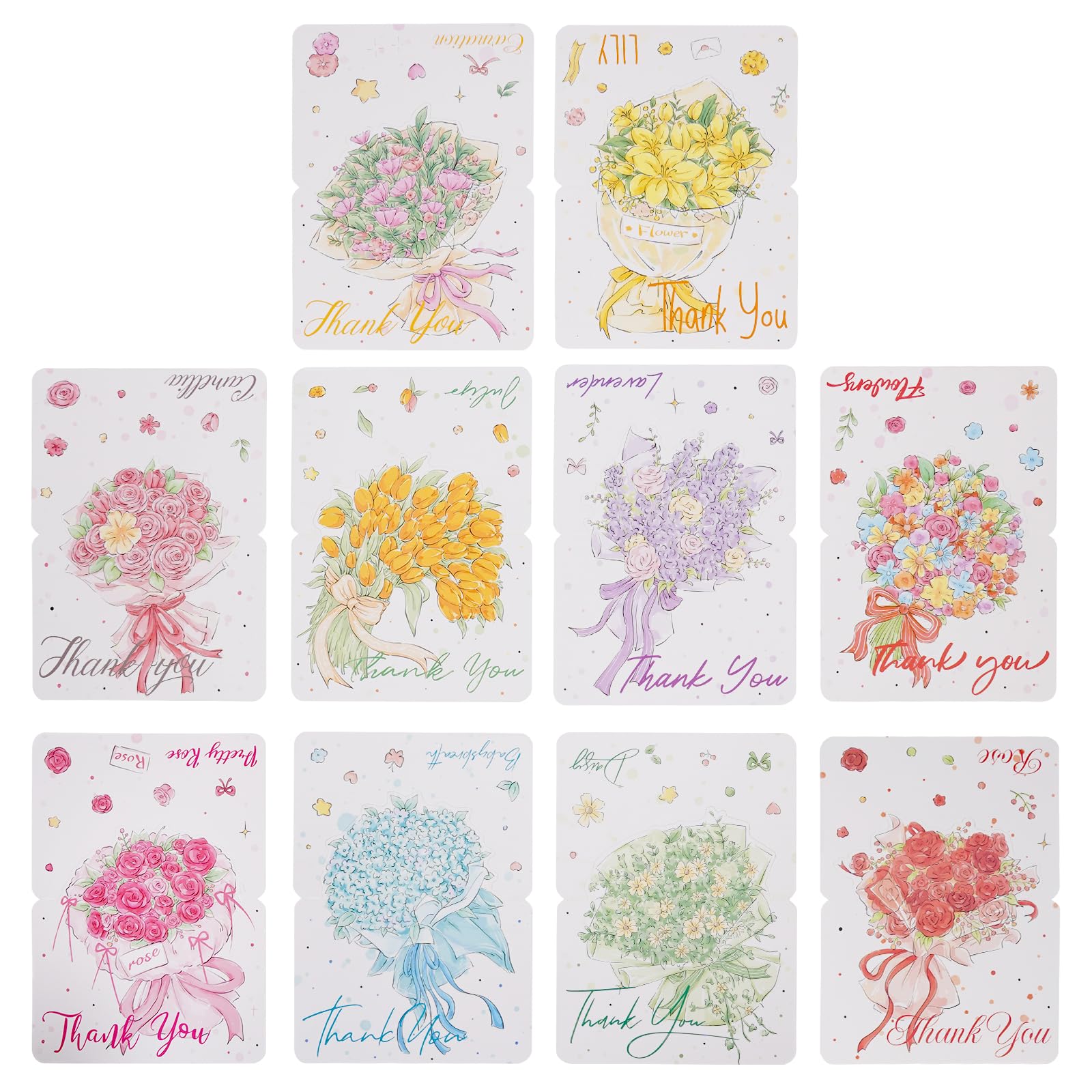 CSH 30 Pcs Floral Thank You Cards Bulk in 10 Unique Designs (3 Copies Each Type), Comes with 30 Colorful Envelopes, 9.8x13.6 cm, Assorted Blank Greeting Cards Folded for All Occasions