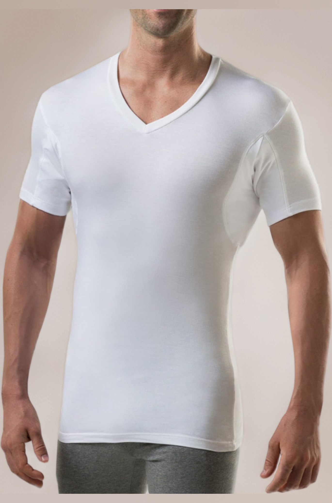 Sweatproof Undershirt for Men with Underarm Sweat Pads (Slim Fit, V-Neck) White