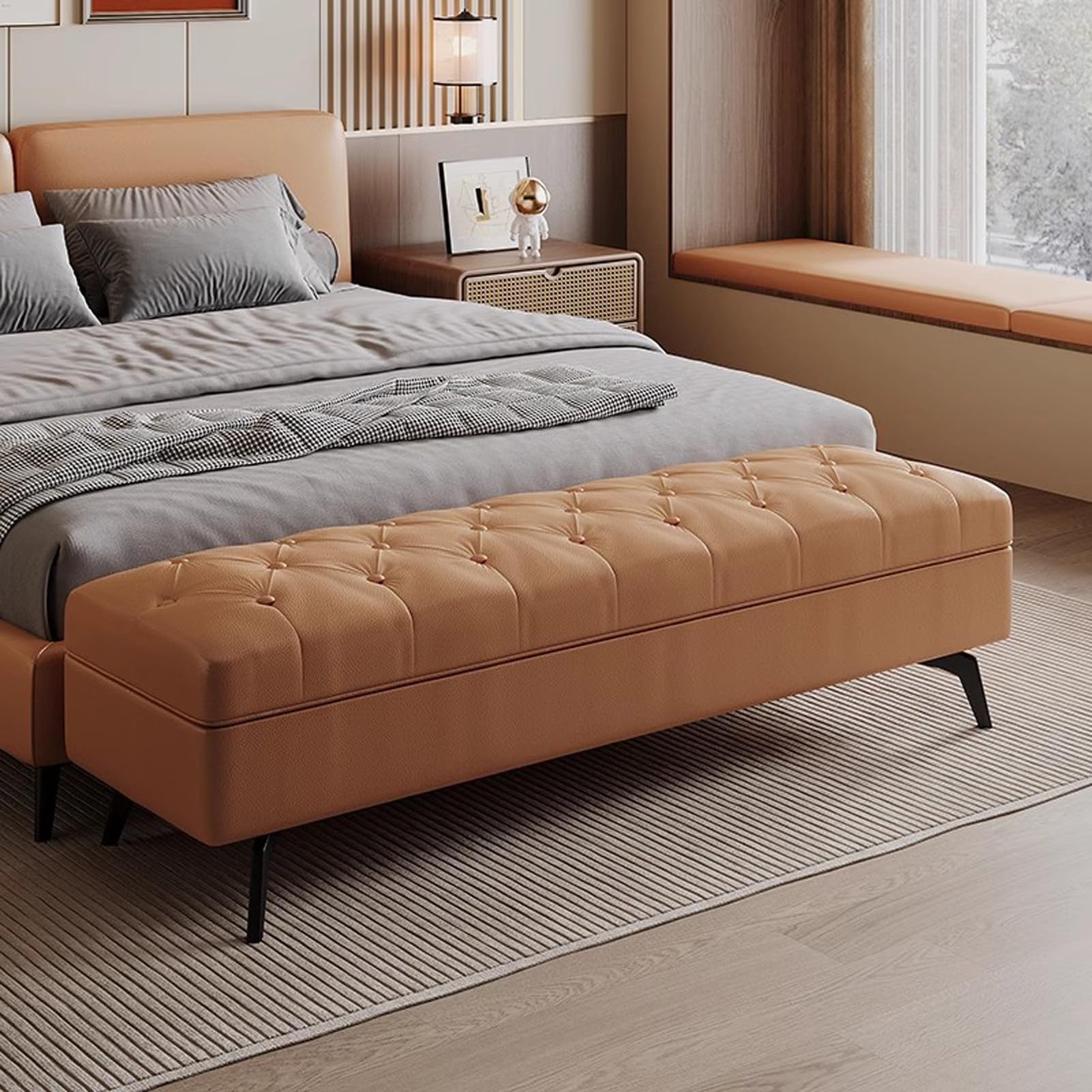 OIFAODAO Storage Bench with Padded Seat(Brown,80X45X42cm)