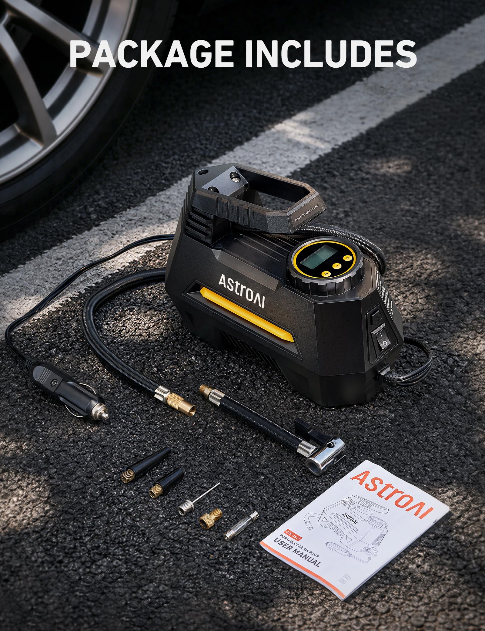 AstroAI AIRUN H Tire Inflator Portable Air Compressor, 12V DC Tire Inflator, Auto Shut-Off with Digital Pressure Gauge & LED Light view 9