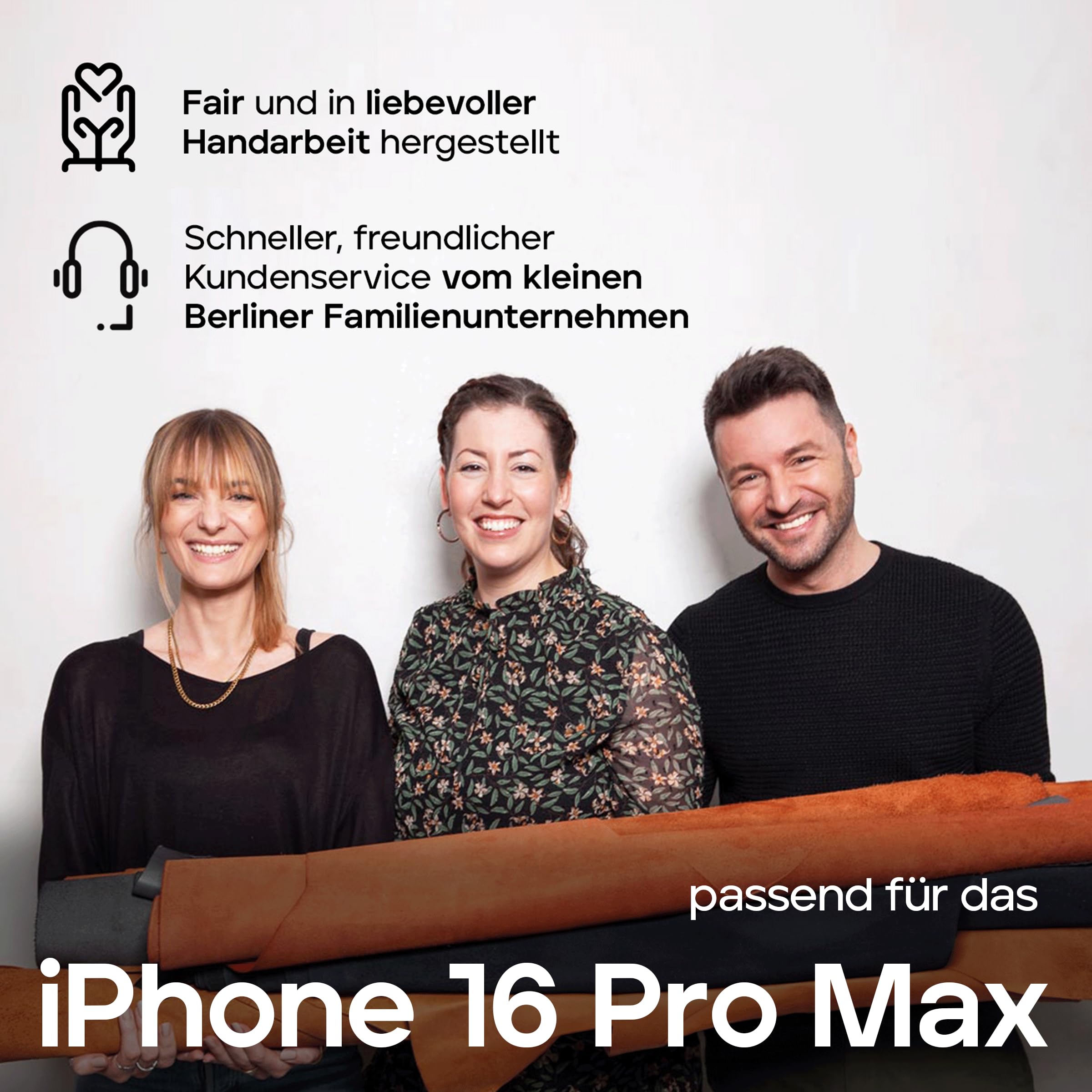 WIIUKA Hülle für iPhone 16 Pro Max, Leder aus Deutschland, mit Kartenfach, extra Dünn, Handyhülle mit Standfunktion, Tasche Vintage Schwarz