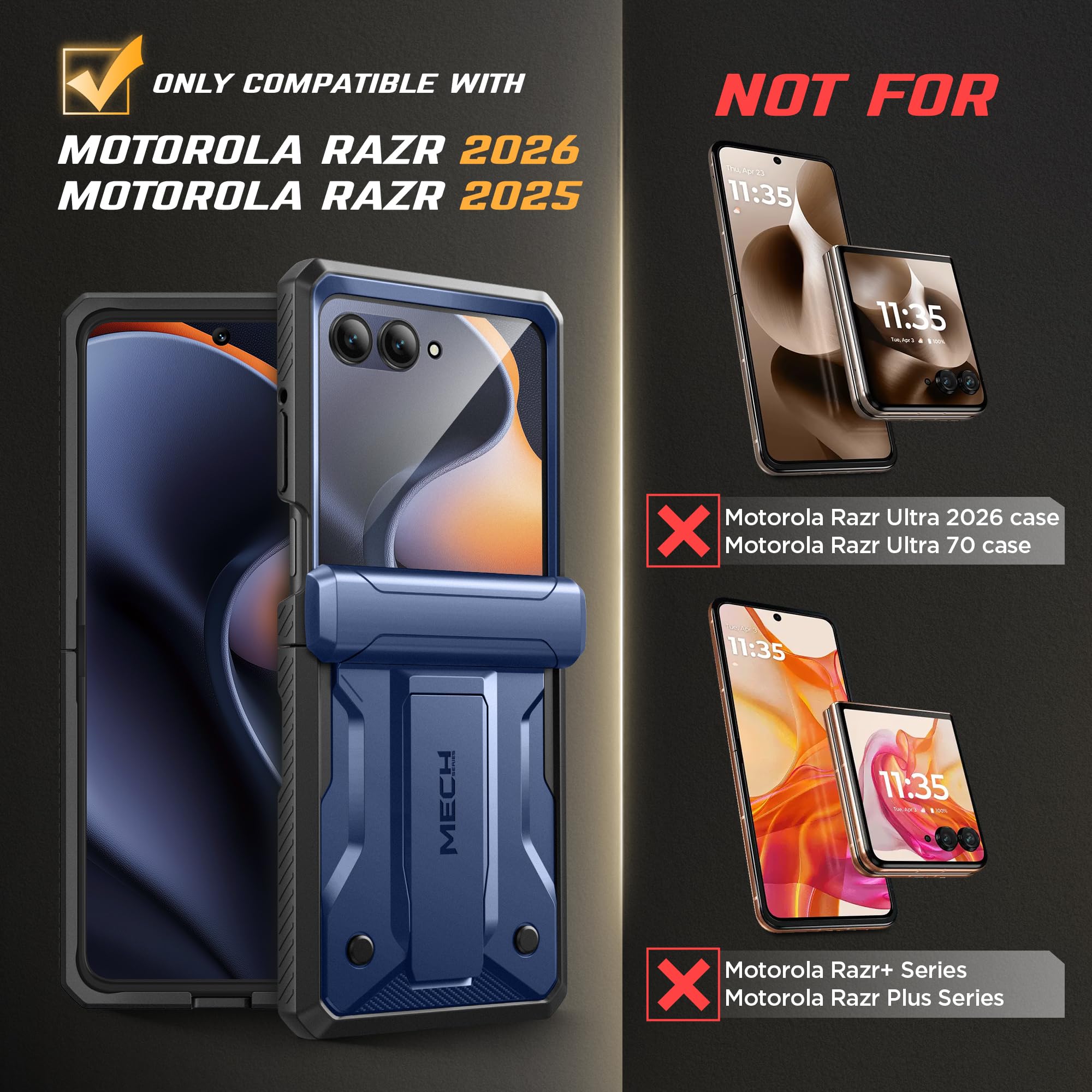 TONGATE Per Razr Custodia con supporto e clip per cintura, blu