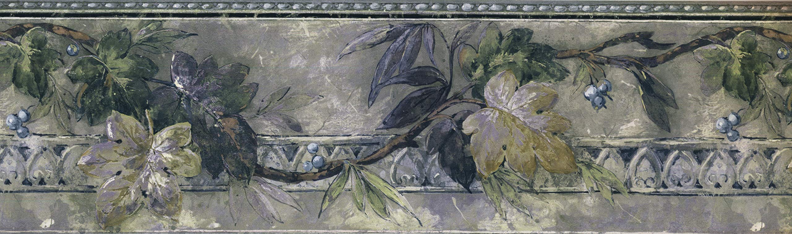 Frise de papier peint feuilles et baies pastel vert bleu 17,8 cm x 4,6 m
