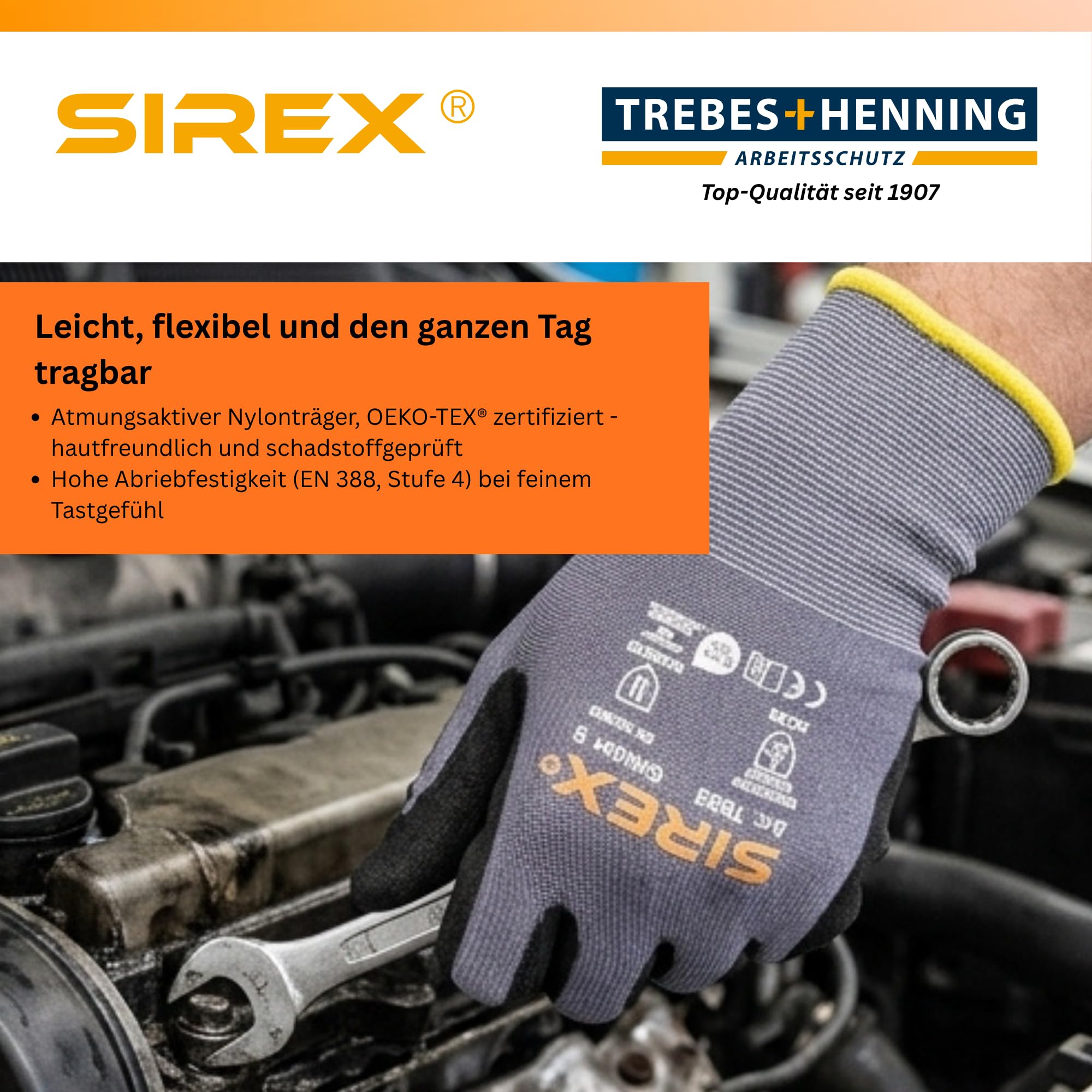 Sirex T683 Arbeitshandschuhe Touchscreen-fähig, 12 Paar - Nylon Feinstrick mit Nitrilschaum-Beschichtung, Oeko-Tex 100 zertifiziert, EN 388 & EN 407, Montagehandschuhe Grau/Schwarz